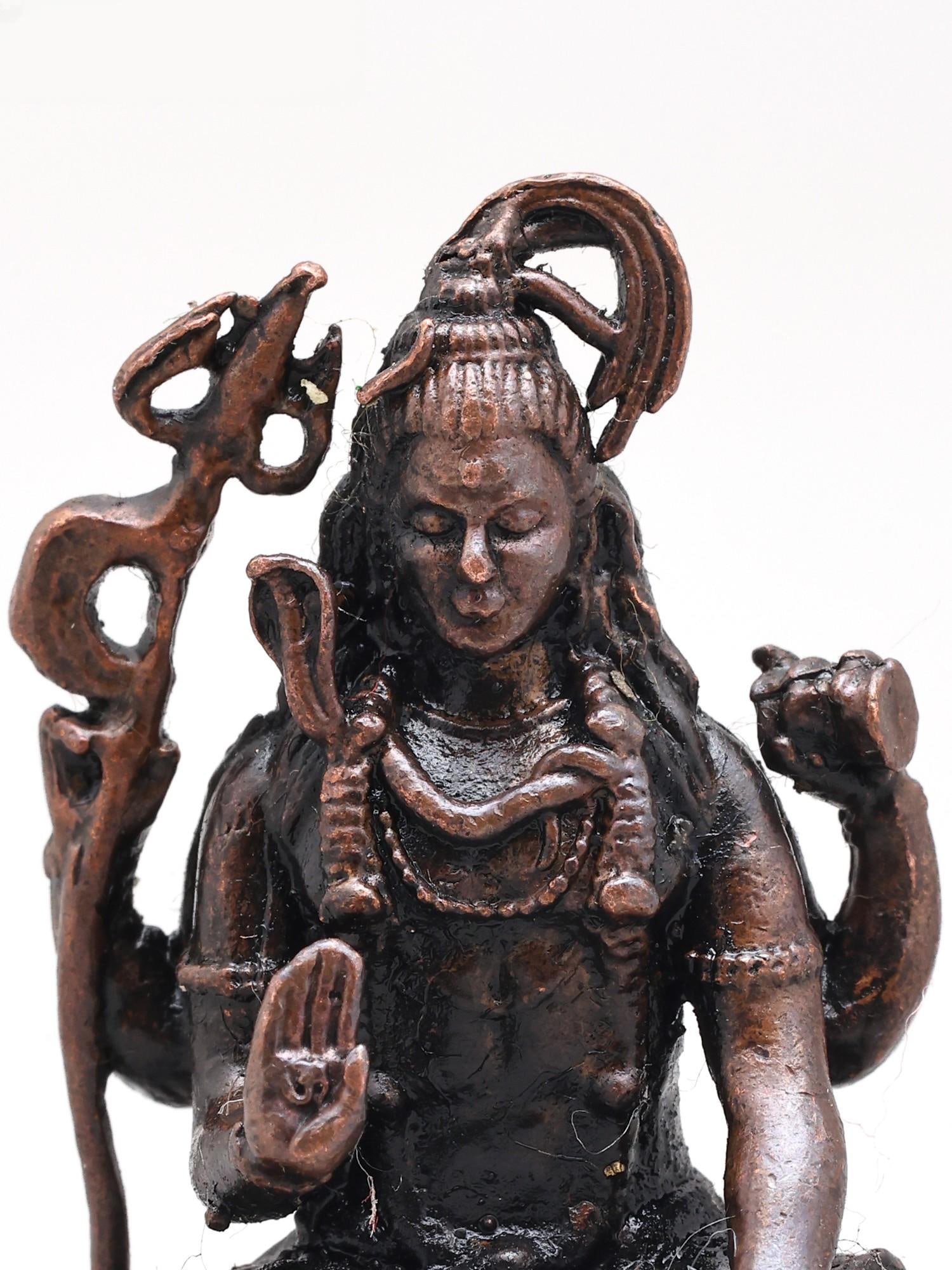 Small Lord Shiva Seated in Blessing Gesture | Copper Statue - 2