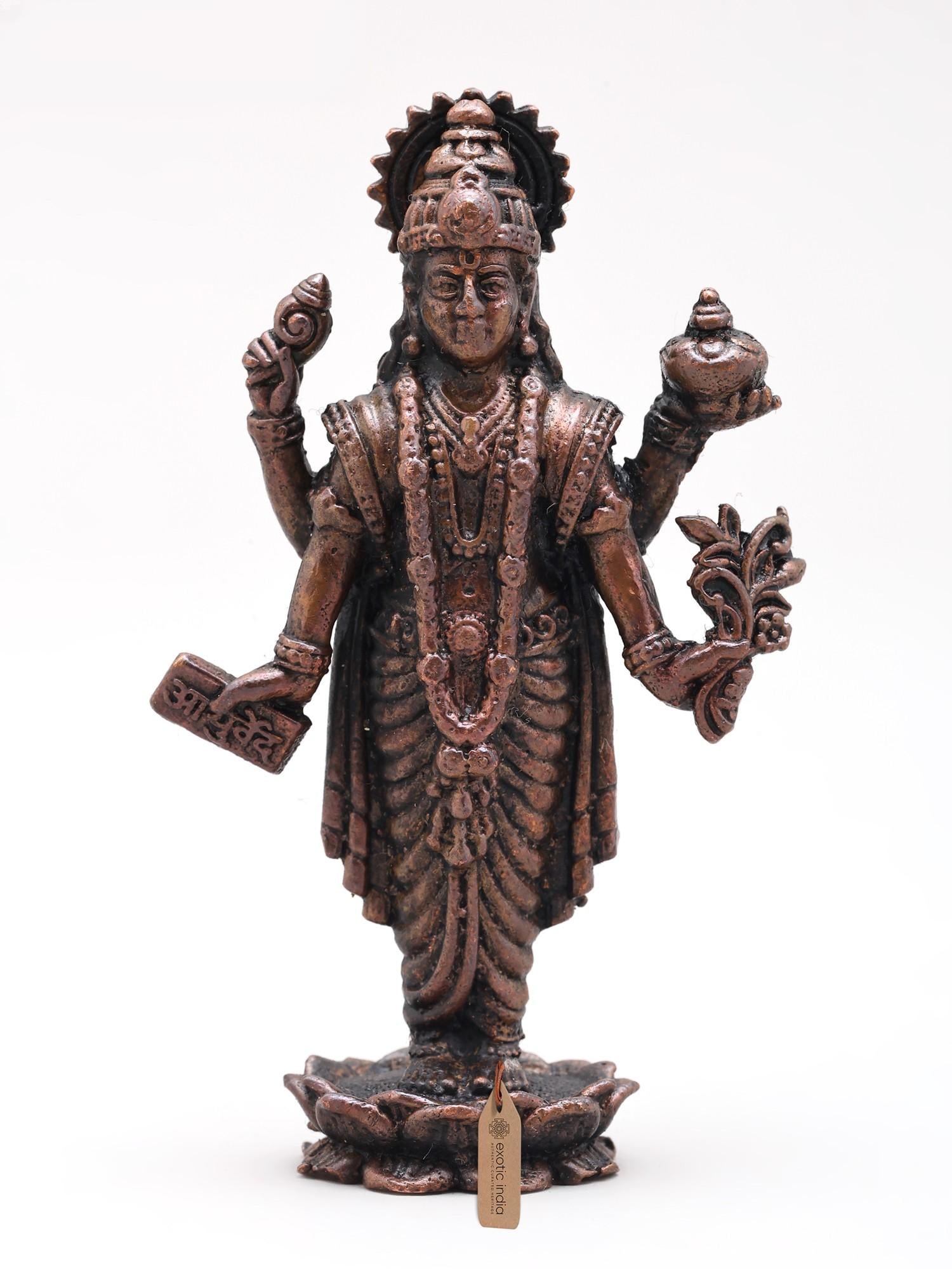 2" Small Standing Lord Dhanvantari | Copper Statue: Description: 2" Small Standing Lord Dhanvantari | Copper Statue