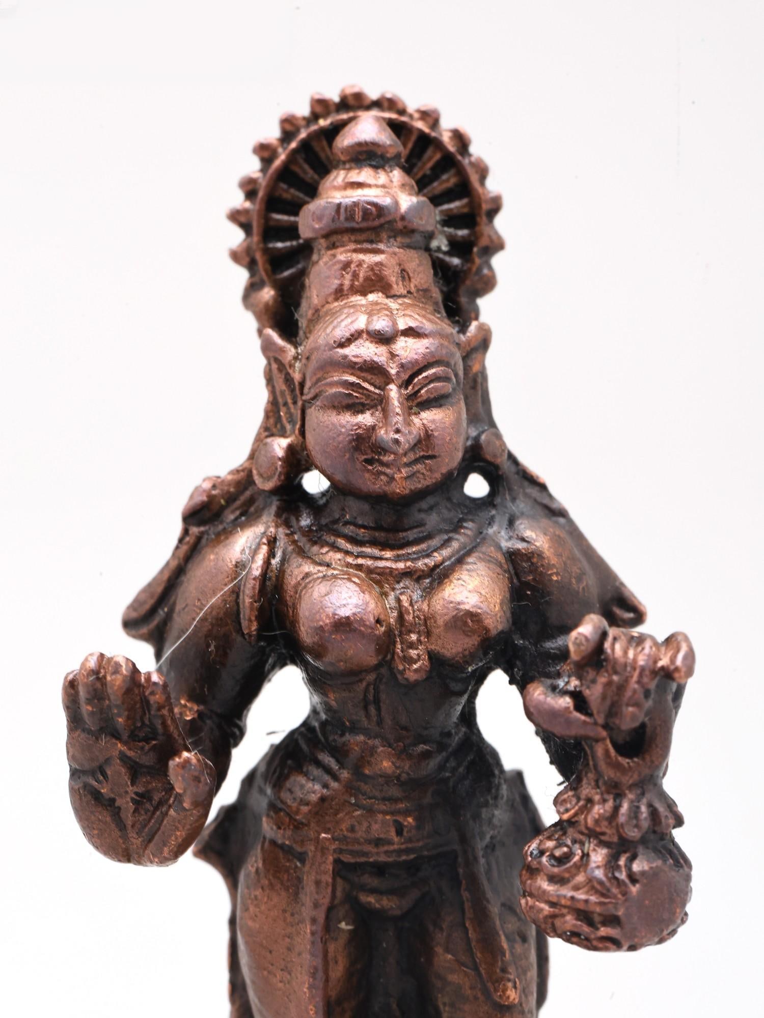 2" Standing Goddess Lakshmi with Kalash | Copper Statue - 2