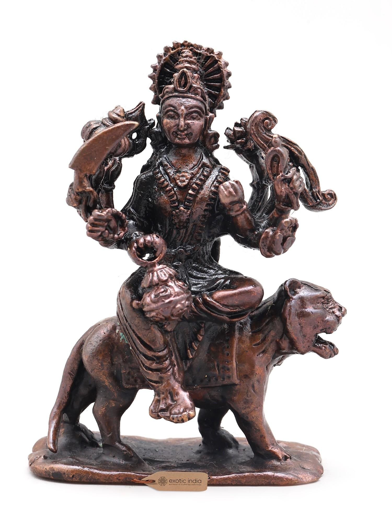 2" Small Goddes Durga (Sherawali Maa) | Copper Statue: Description: 2" Small Goddes Durga (Sherawali Maa) | Copper Statue
