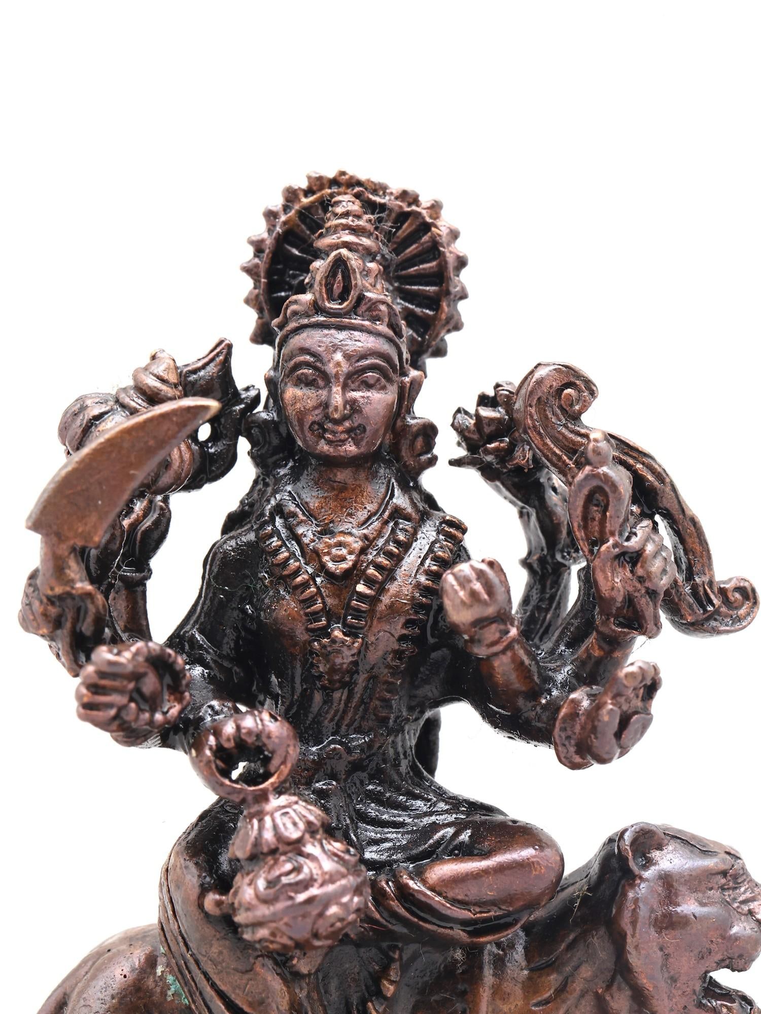 2" Small Goddes Durga (Sherawali Maa) | Copper Statue - 2
