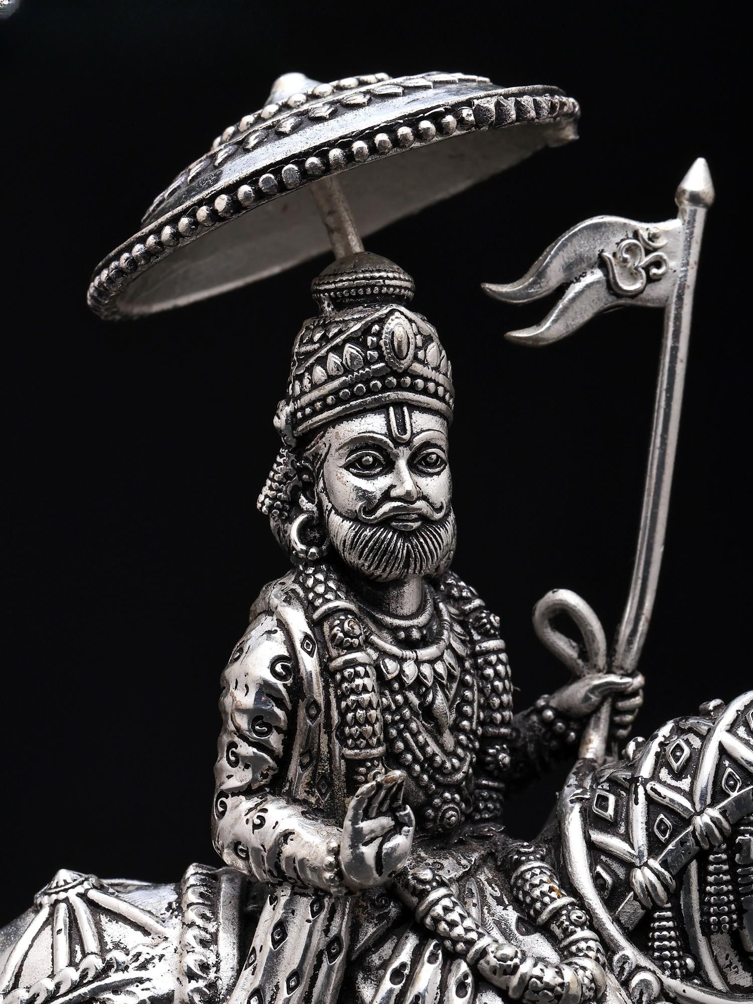 6" Small Superfine Baba Ramdev Pir | Silver Plated Brass Statue - 2
