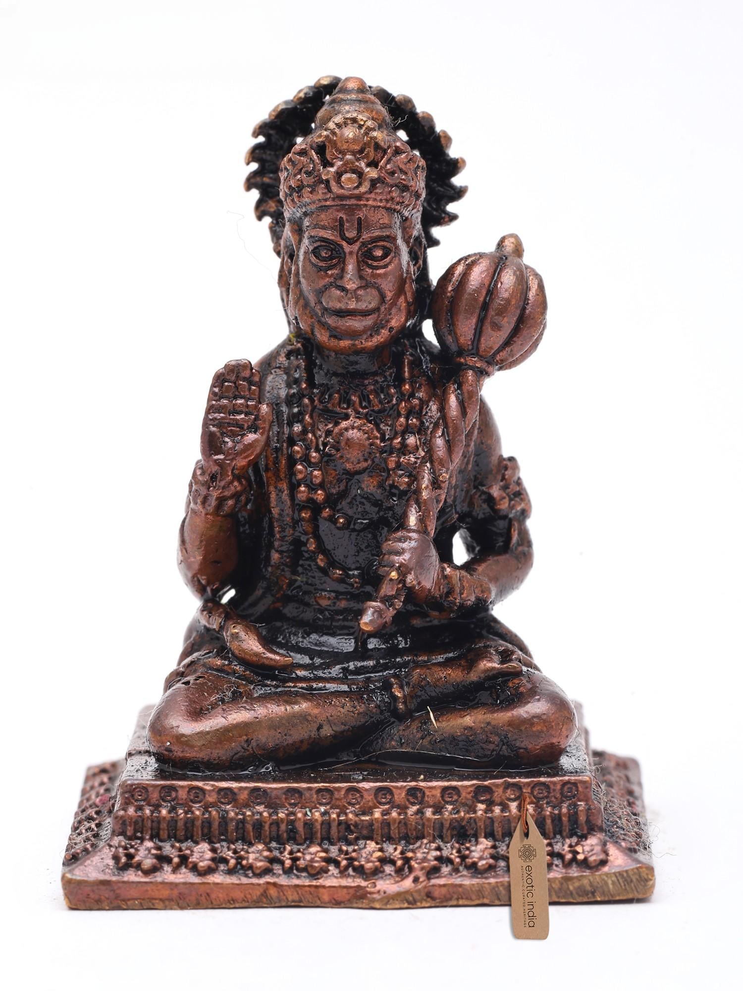 Small Lord Hanuman Seated in Blessing Gesture with Mace | Copper Statue | Made in India (1 of 2)