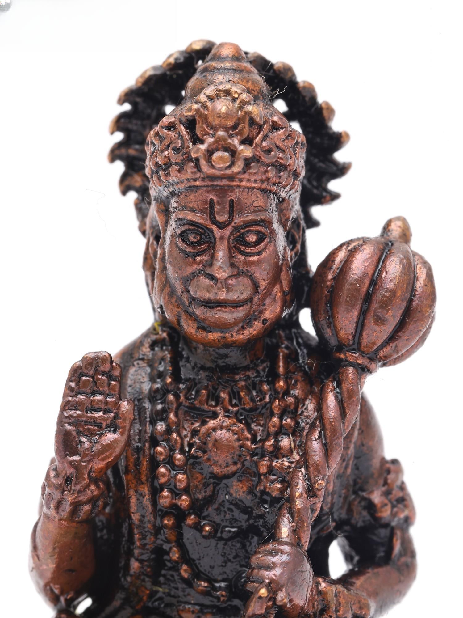 Small Lord Hanuman Seated in Blessing Gesture with Mace | Copper Statue | Made in India - 2