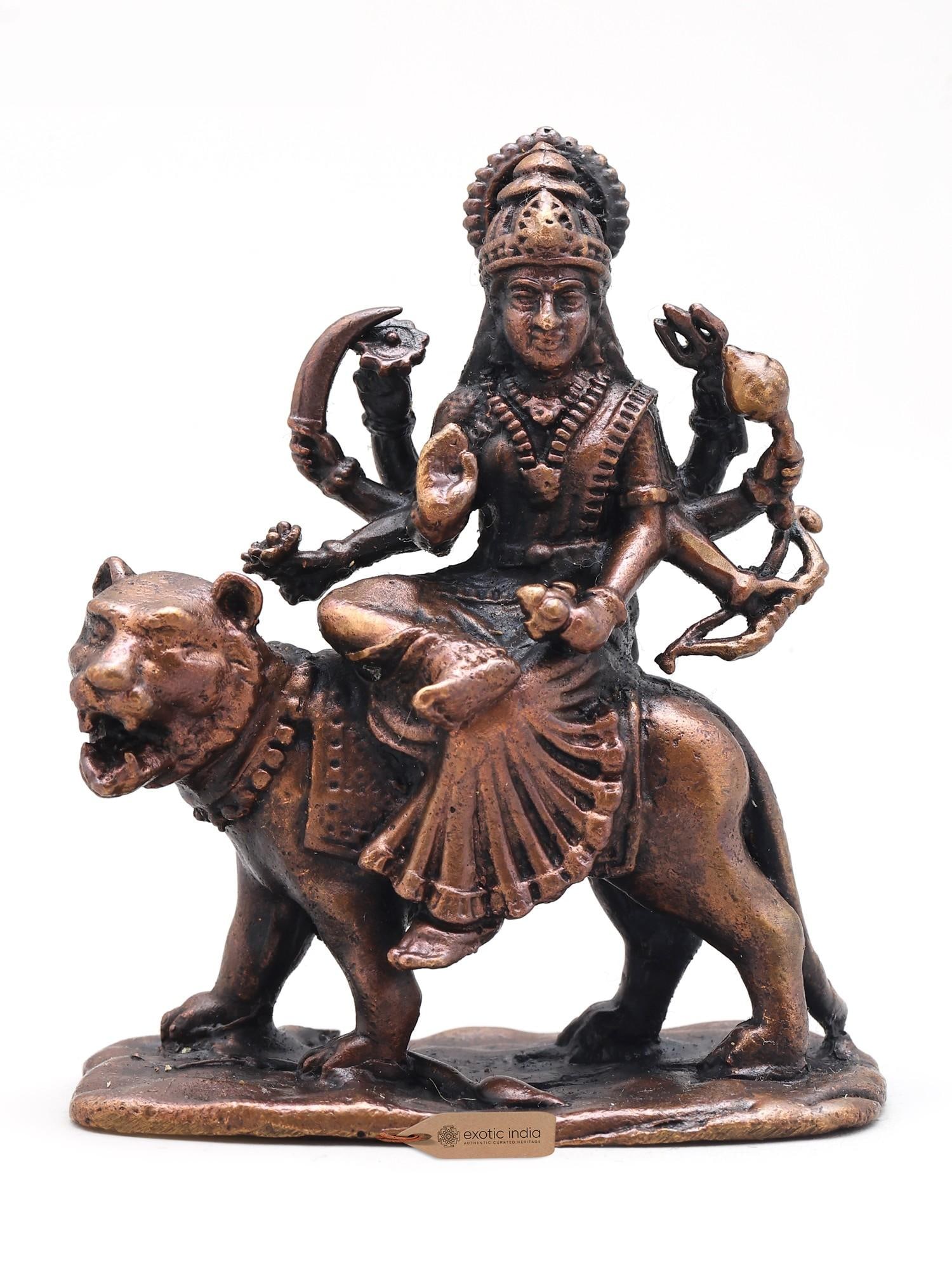 2" Small Eight Armed Goddess Durga (Shrawali Maa) | Copper Statue: Description: 2" Small Eight Armed Goddess Durga (Shrawali Maa) | Copper Statue