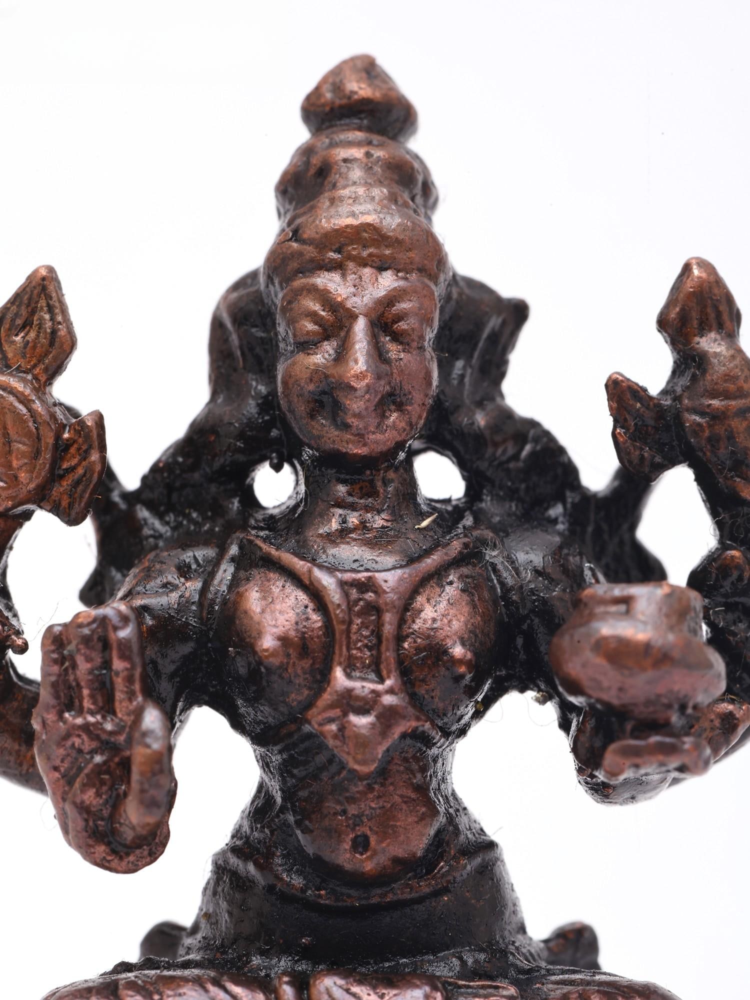 Small Four Armed Lord Dhanvantari Seated on Pedestal | Copper Statue | Made in India - 2