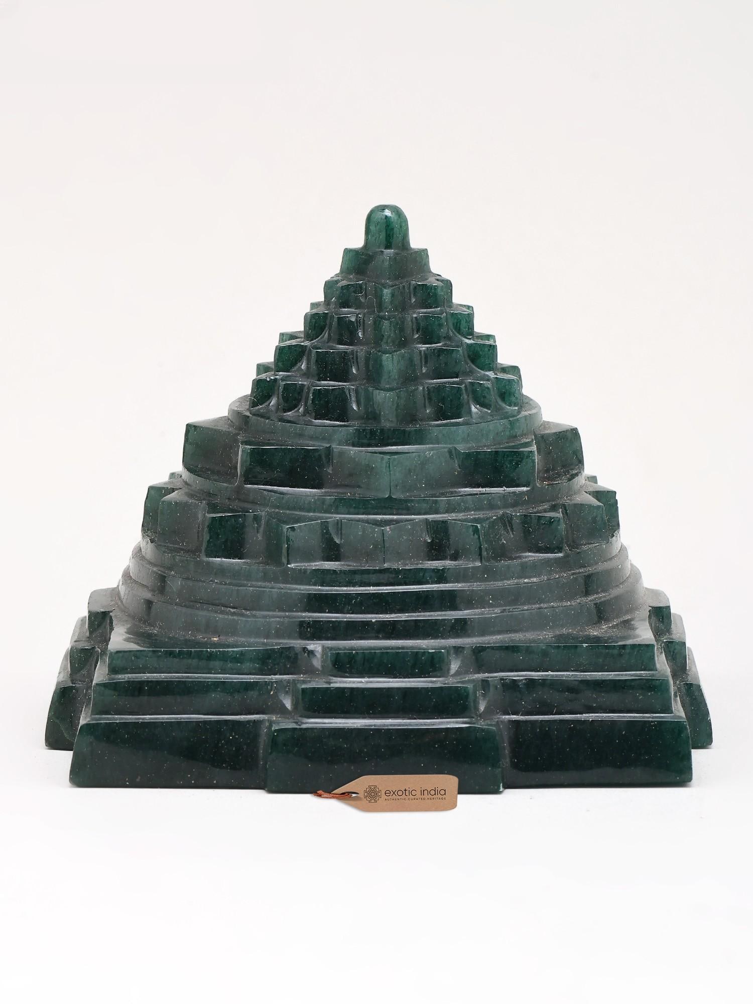 4" Small Shri Yantra (Meru Pyramid) for Wealth and Vastu Remedy | Green Jade Gemstone: Description: 4" Small Shri Yantra (Meru Pyramid) for Wealth and Vastu Remedy | Green Jade Gemstone