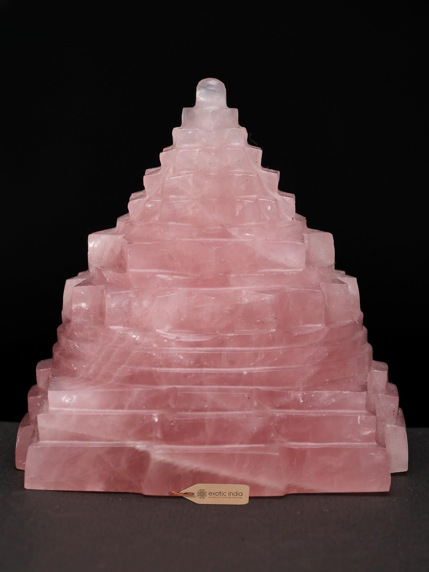 3" Small Sacred Shri Yantra for Vastu Remedy | Rose Quartz Gemstone: Description: 3" Small Sacred Shri Yantra for Vastu Remedy | Rose Quartz Gemstone