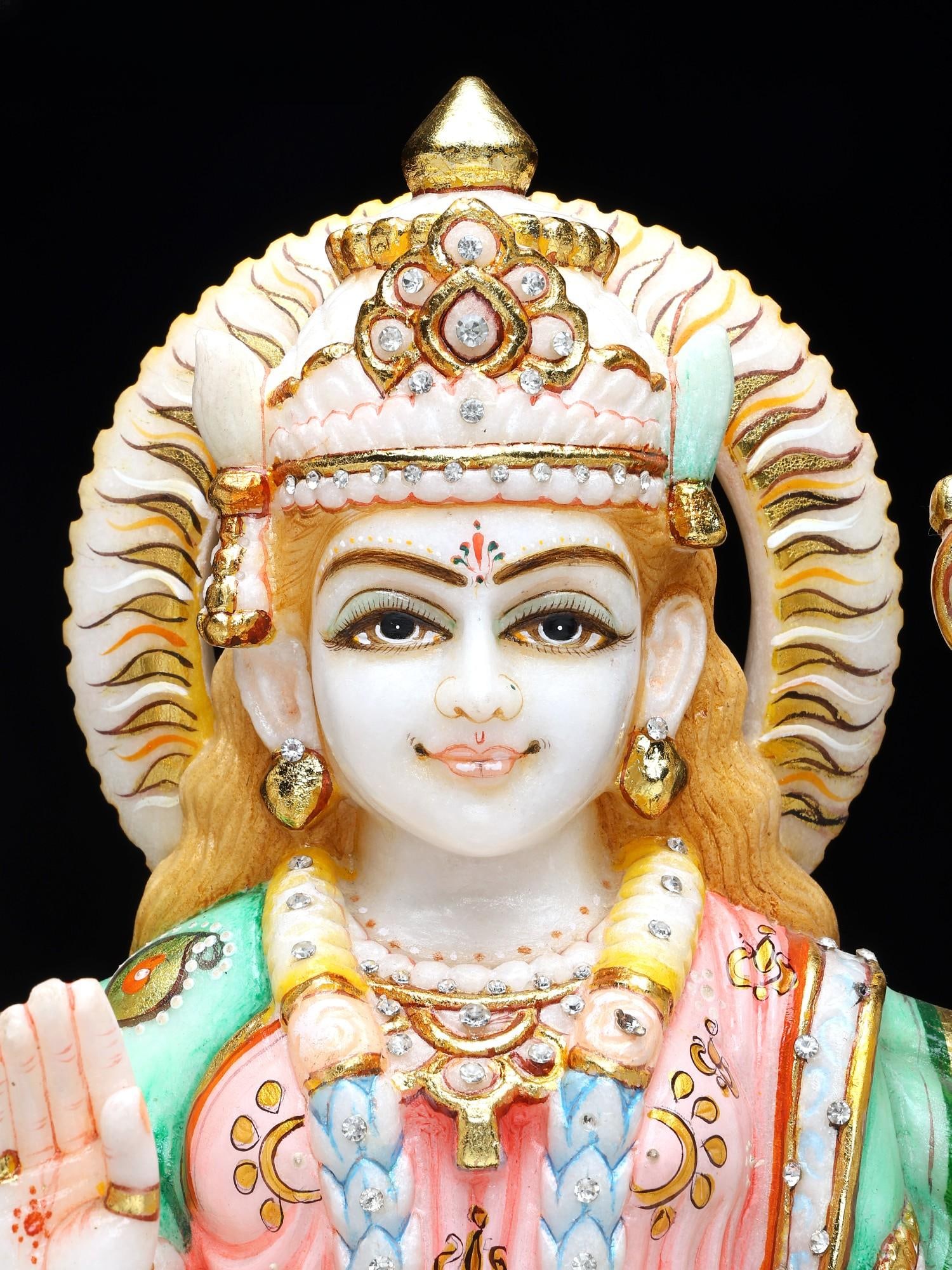 21" Ashtabhujadhari Goddess Durga with Lion | White Marble Sculpture - 2