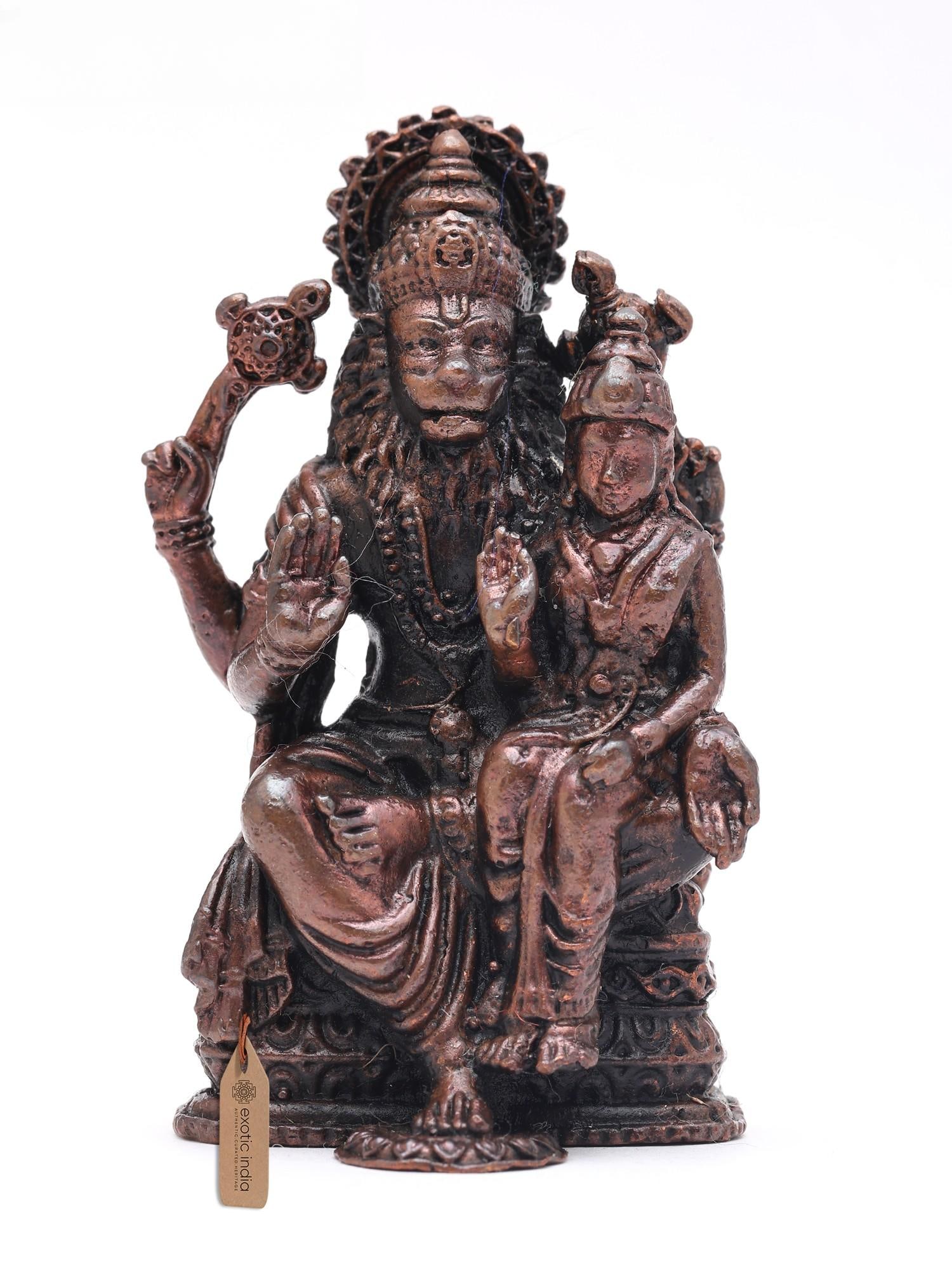 2" Small Lord Narasimha with Devi Lakshmi | Copper Statue: Description: 2" Small Lord Narasimha with Devi Lakshmi | Copper Statue