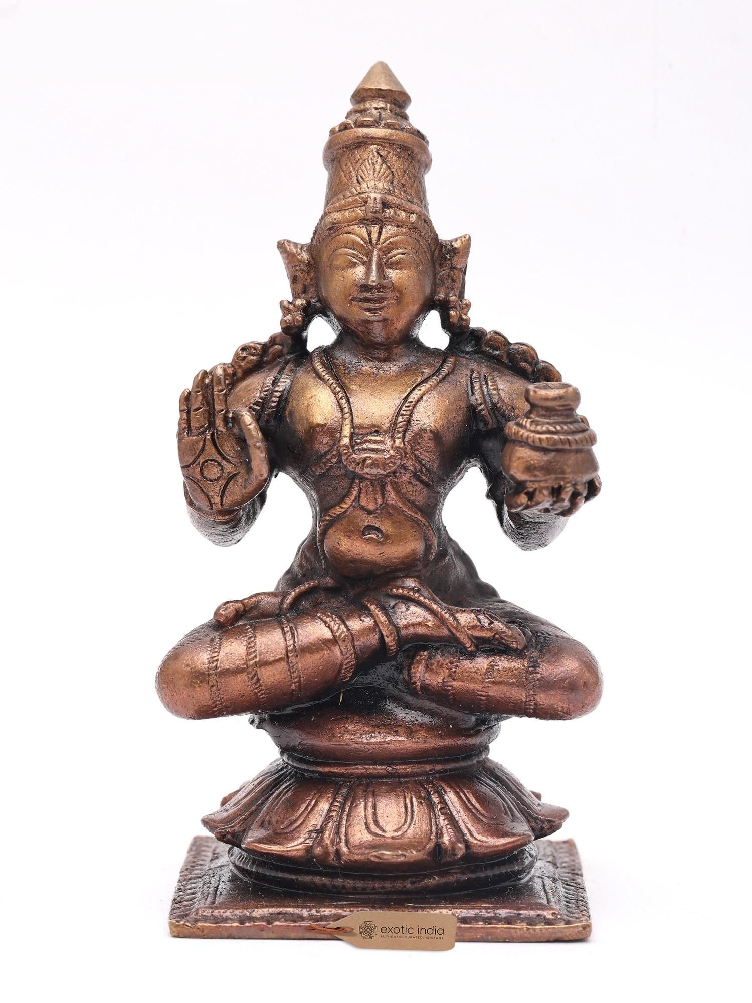 3" Small Sitting Lord Dhanvantari - Physician of The Gods | Copper Statue: Description: 3" Small Sitting Lord Dhanvantari - Physician of The Gods | Copper Statue