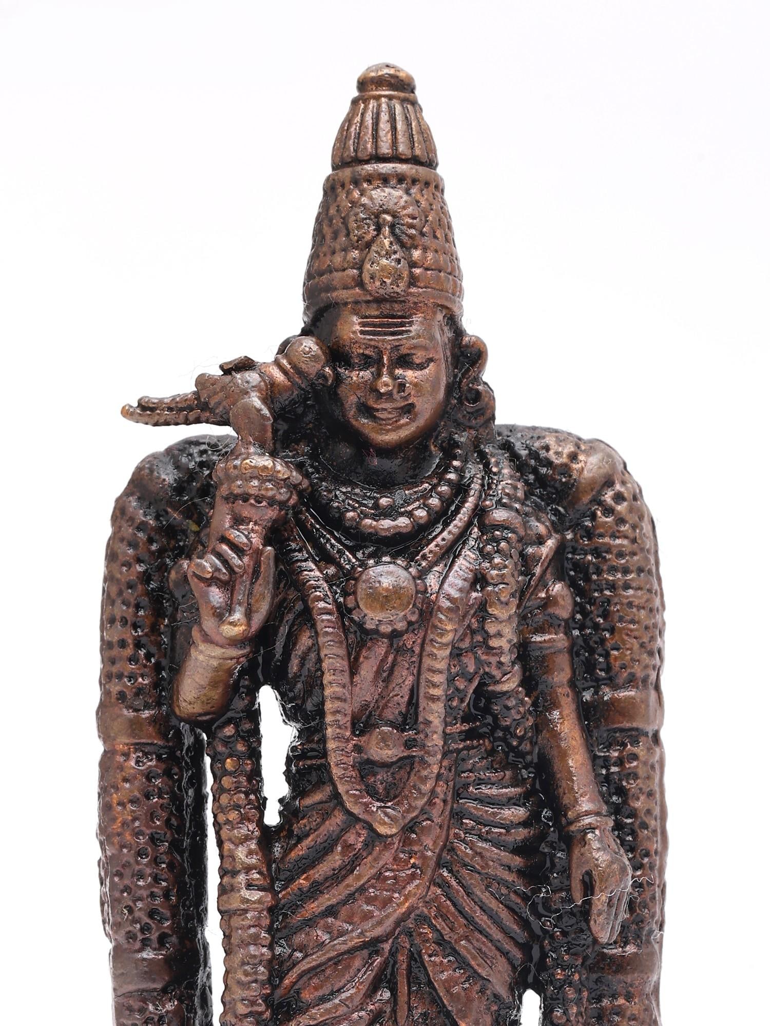 2" Small Standing Goddess Minakshi | Copper Statue - 2