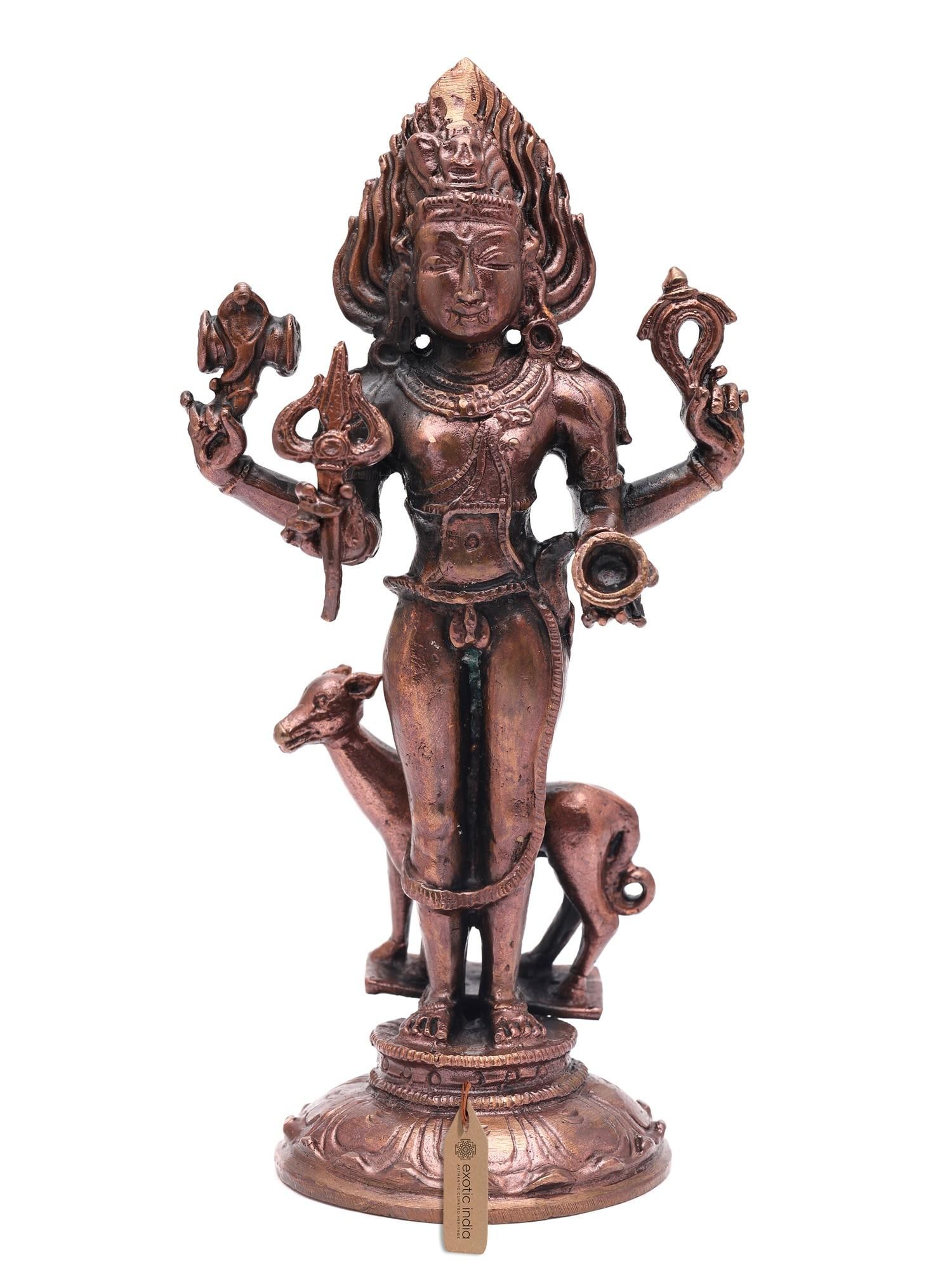 5" Small Lord Shiva as Bhairava | Copper Statue: Description: 5" Small Lord Shiva as Bhairava | Copper Statue