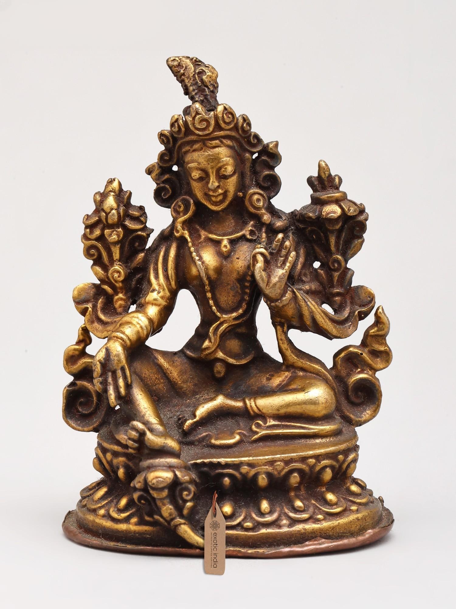 2" Small Goddess Green Tara | Copper Statue: Description: 2" Small Goddess Green Tara | Copper Statue