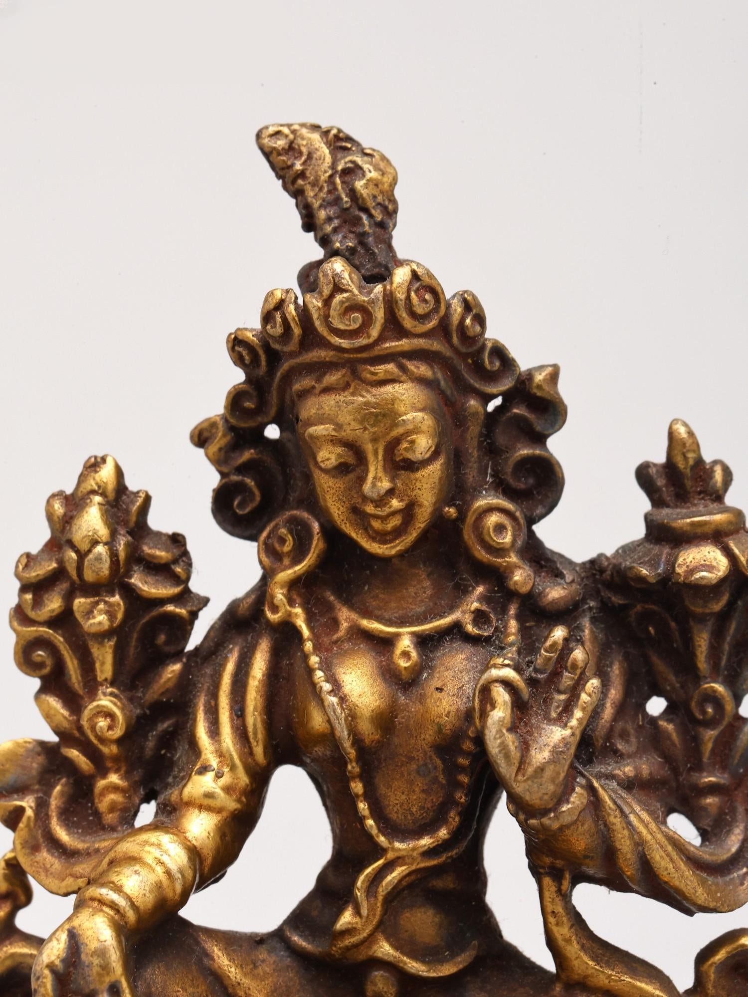 2" Small Goddess Green Tara | Copper Statue - 2