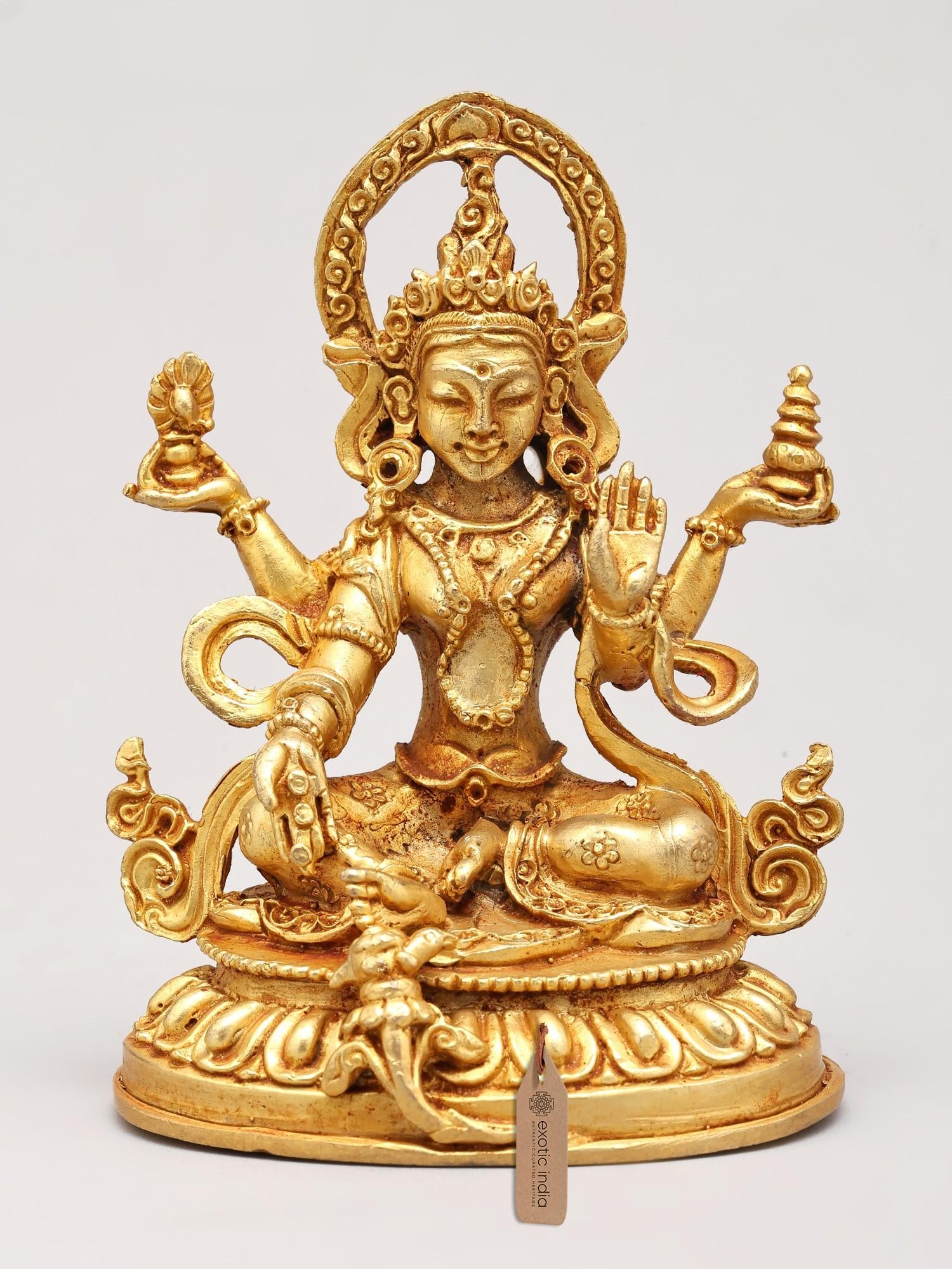 3" Tibetan Buddhist Goddess Green Tara | Copper Statue Gilded with 24 Karat Gold (1 of 2)