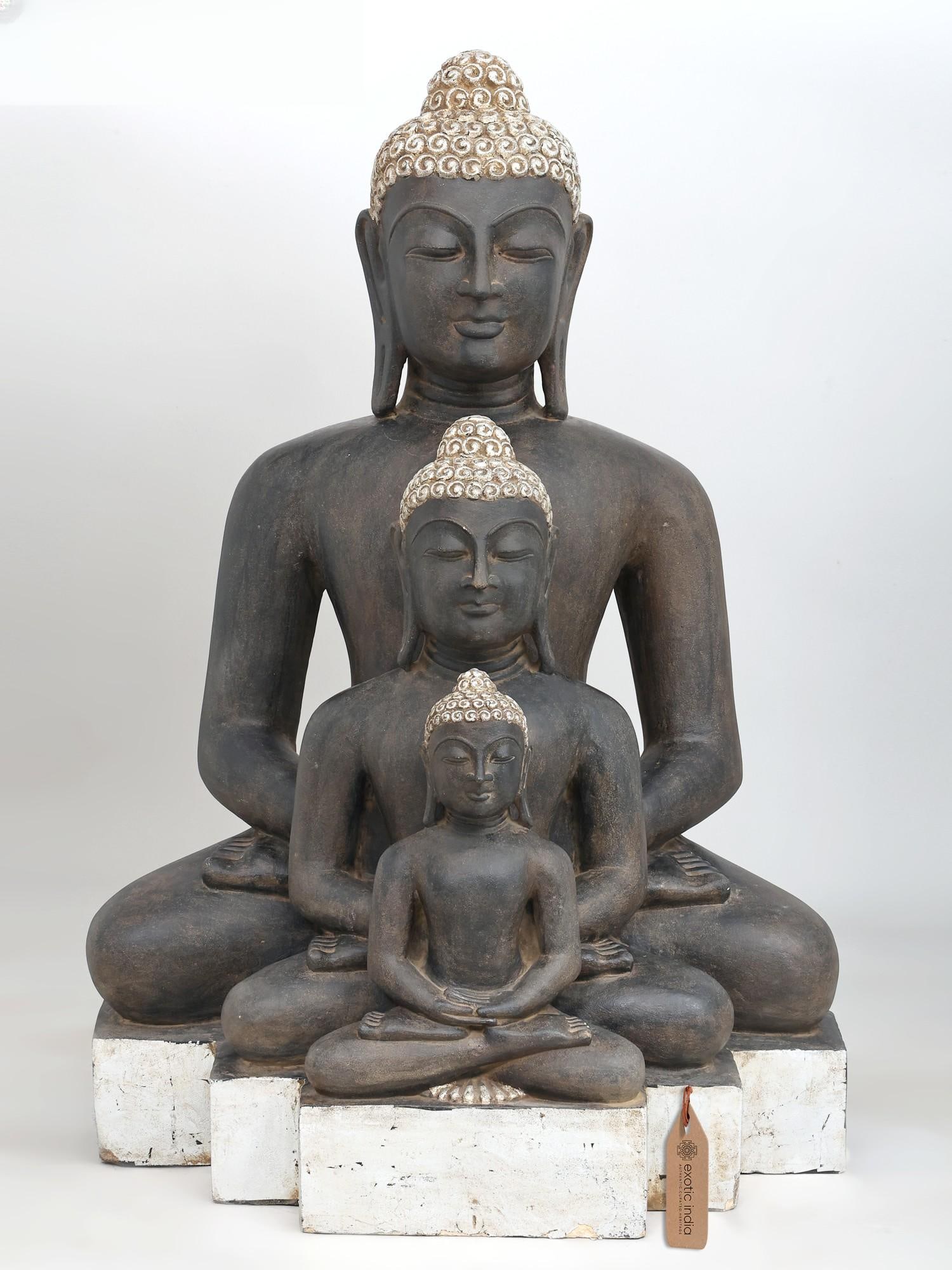 32" Large Triple Buddha Set in Meditation Gesture for Home, Garden and Spiritual Decor | Marble (1 of 2)