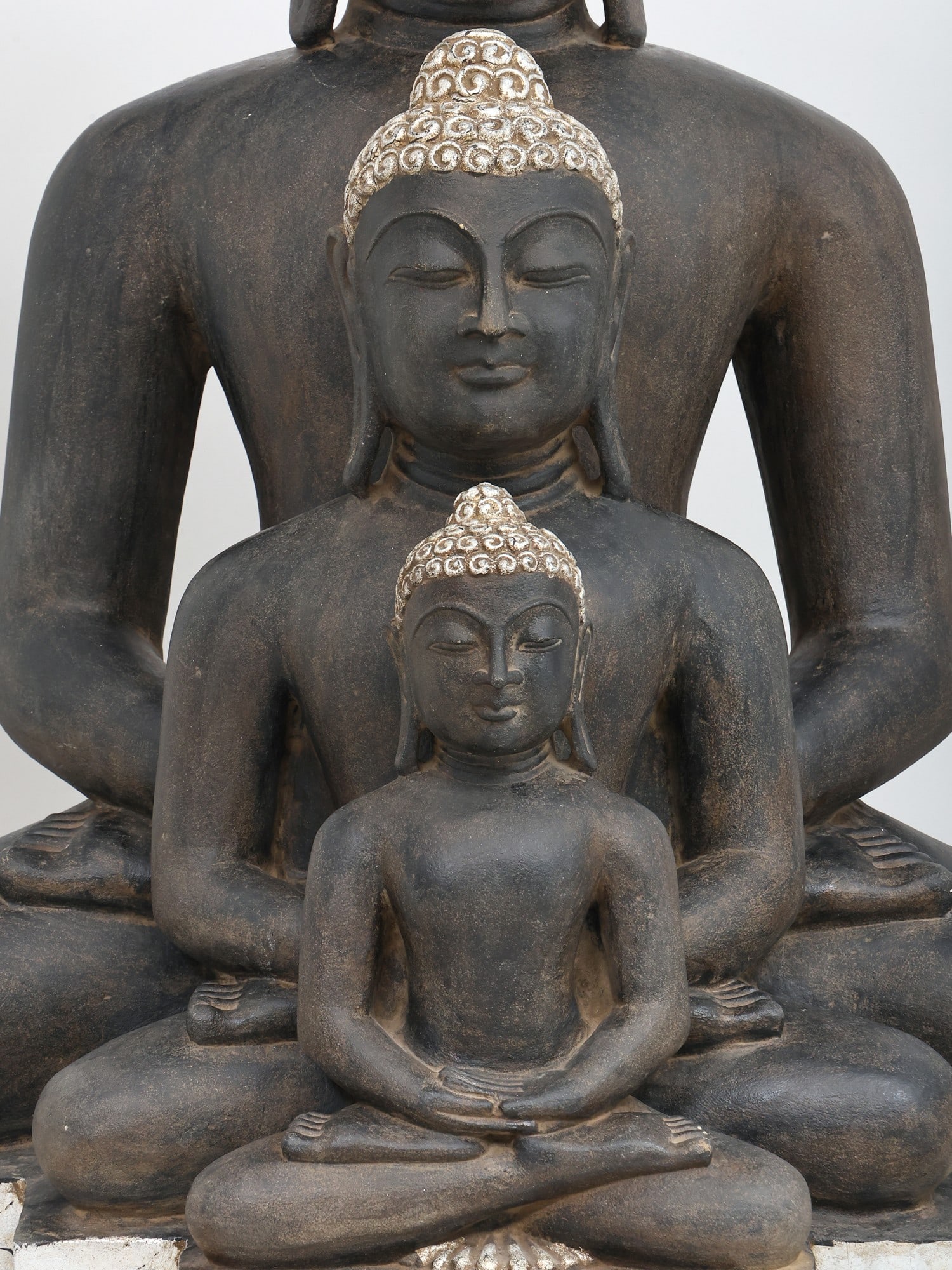 32" Large Triple Buddha Set in Meditation Gesture for Home, Garden and Spiritual Decor | Marble - 2