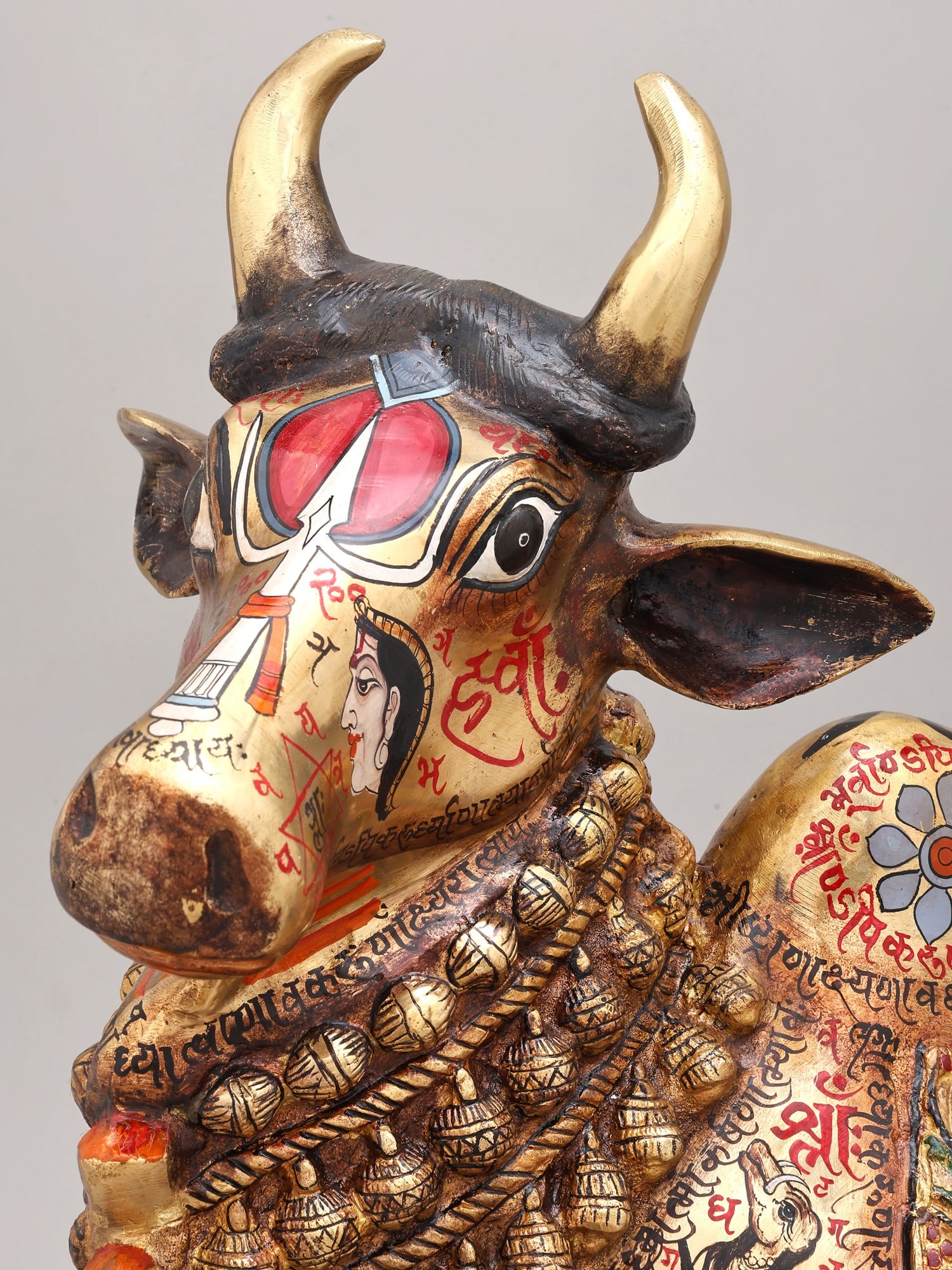26" Nandi (Bhakt of Lord Shiva) Hand-Painted with Devotional imagery | Brass Sculpture - 2