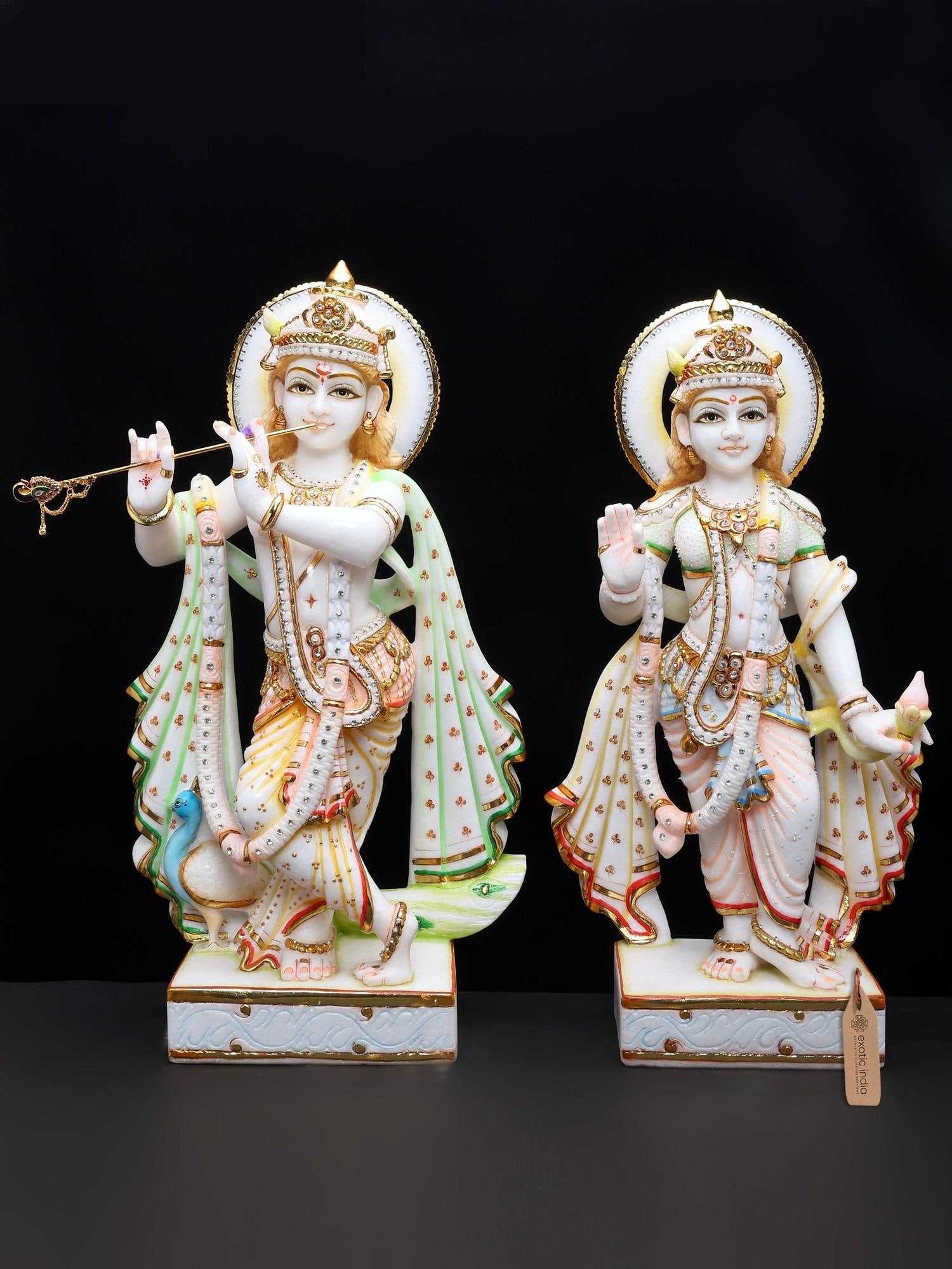 24" Standing Radha Krishna | White Marble Statues: Description: 24" Standing Radha Krishna | White Marble Statues
