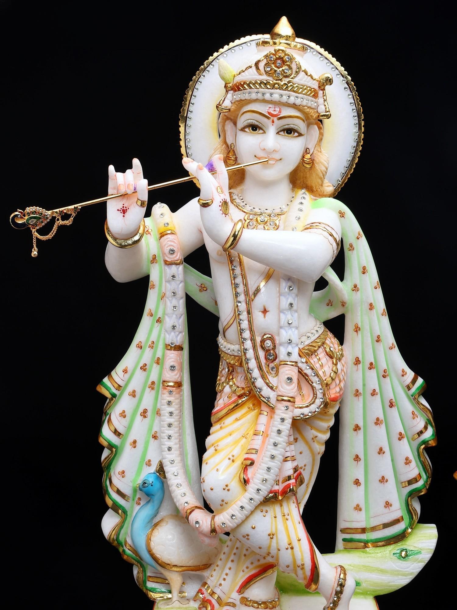 24" Standing Radha Krishna | White Marble Statues - 2