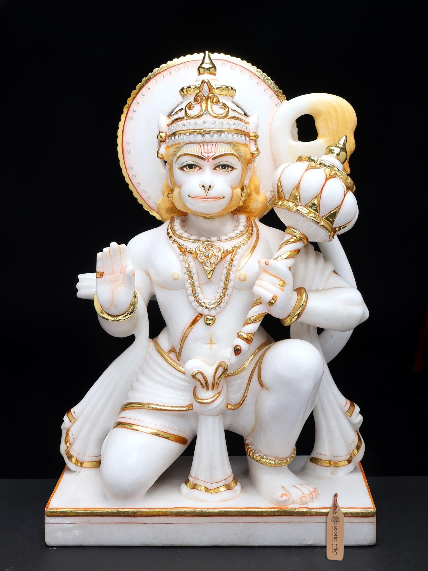18" Blessing Bajarangabali Hanuman | White Marble Statue (1 of 2)