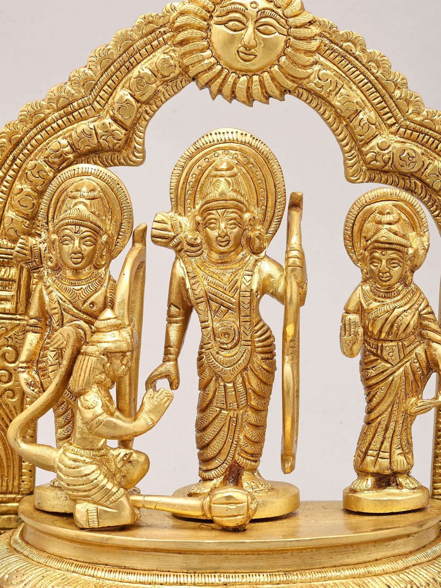 8" Brass Shri Ram Darbar on Wood Base - 2