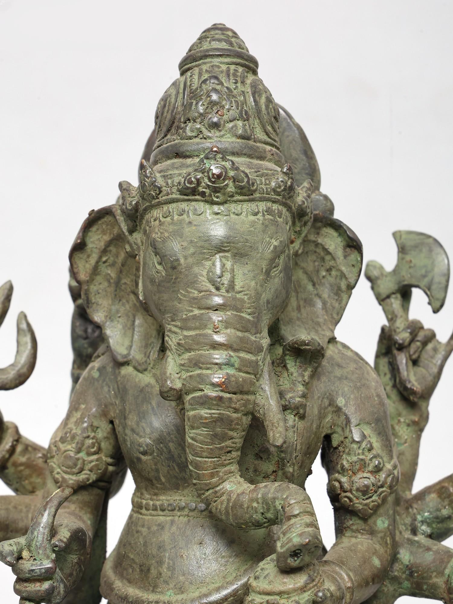 15" Eight Armed Lord Ganesha | Brass Statue - 2