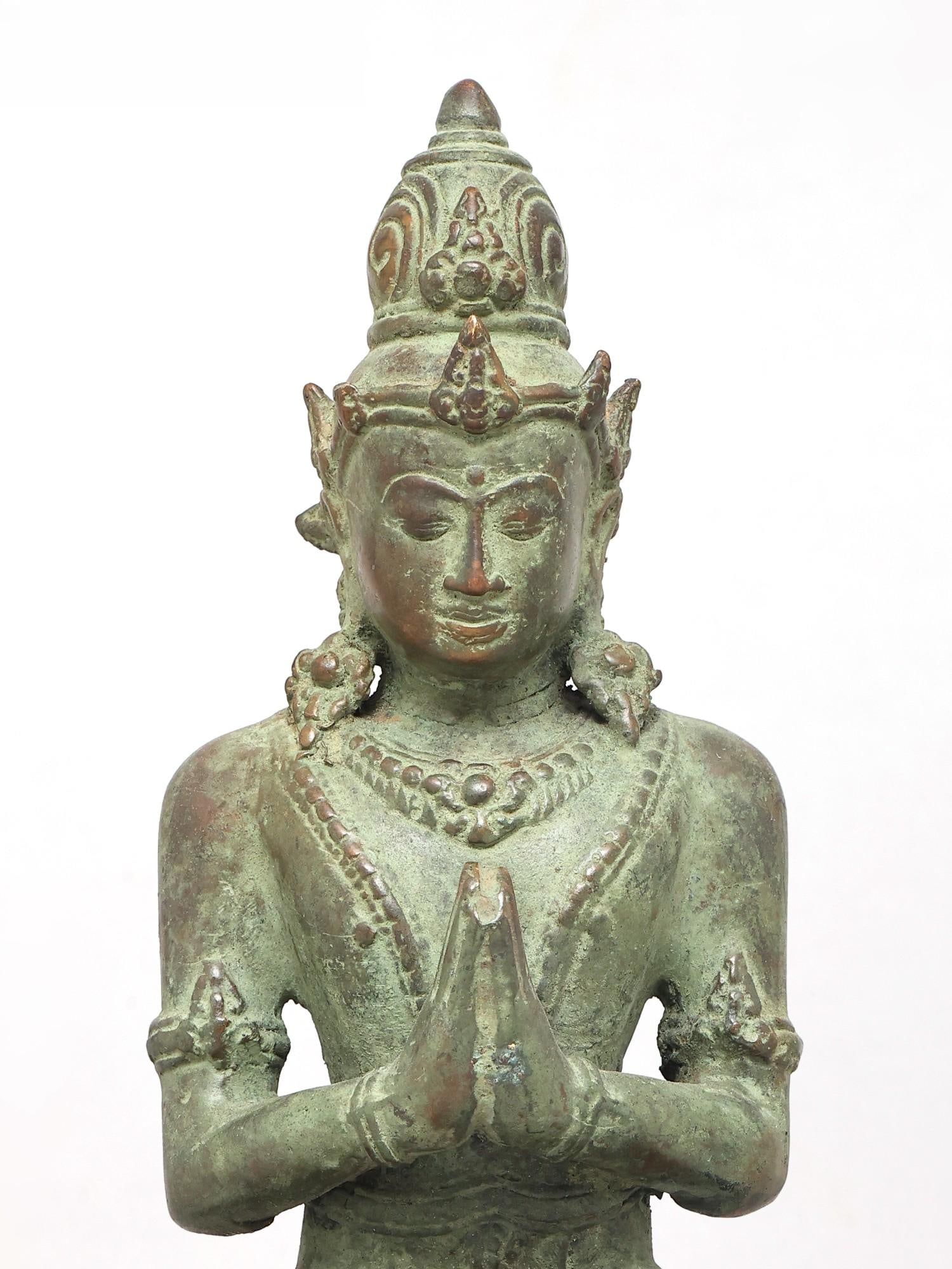 5" Small Crown Buddha Seated on Wood Base | Brass Statue - 2