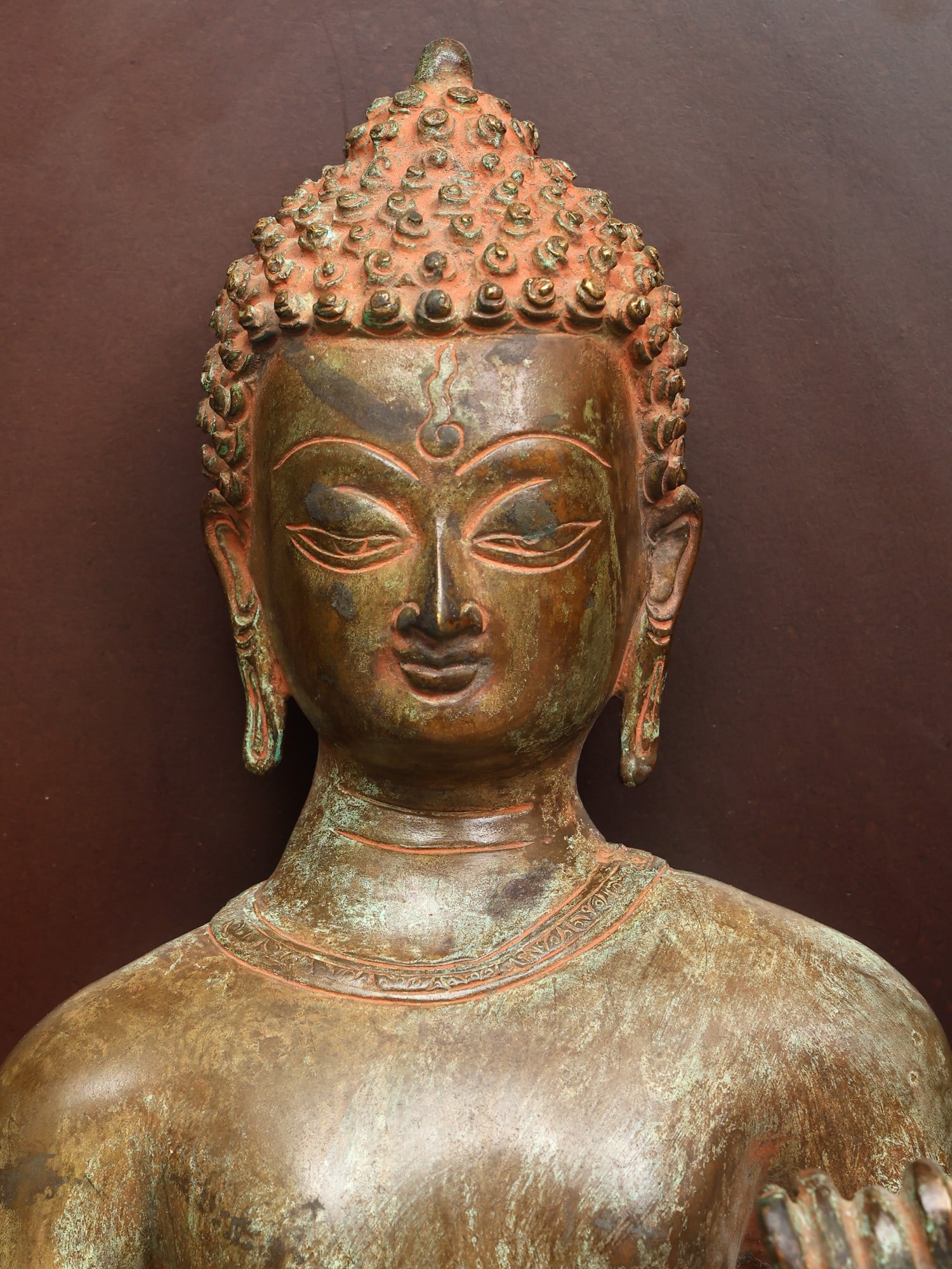 32" Framed Standing Buddha Statue in Brass | Wall Hanging - 2