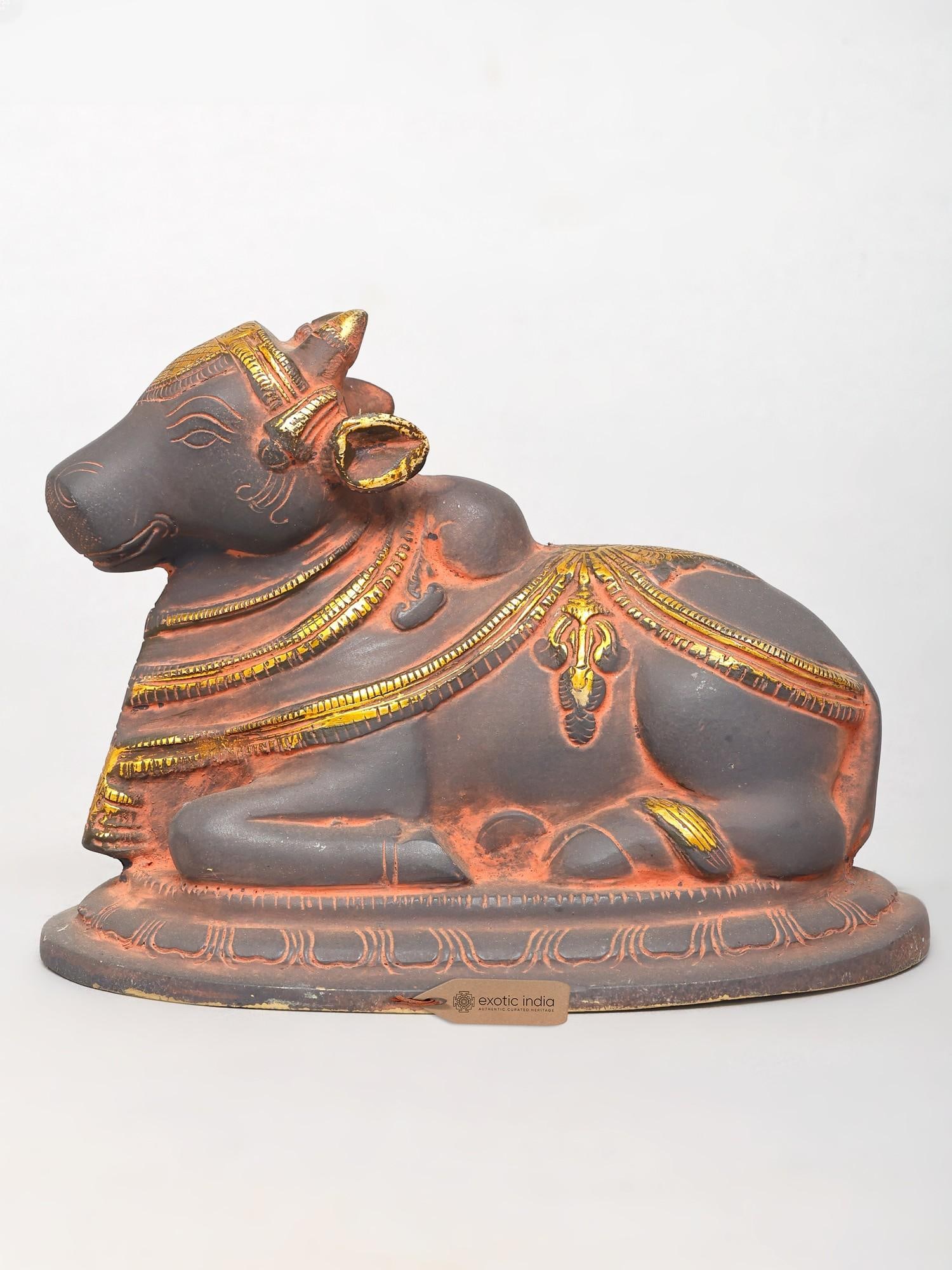 7" Brass Nandi Statue - Vahana of Lord Shiva: Description: 7" Brass Nandi Statue - Vahana of Lord Shiva