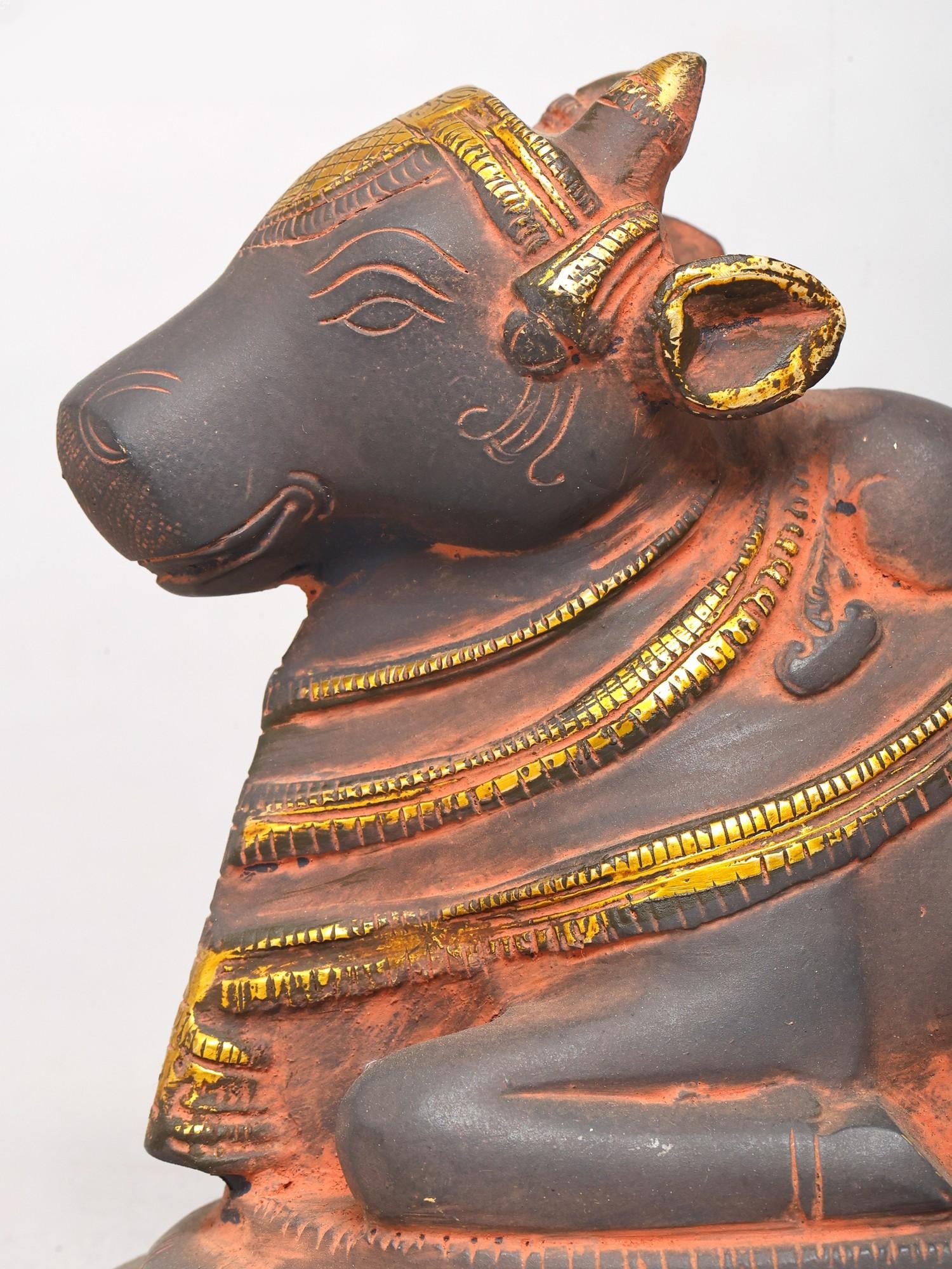 7" Brass Nandi Statue - Vahana of Lord Shiva - 2