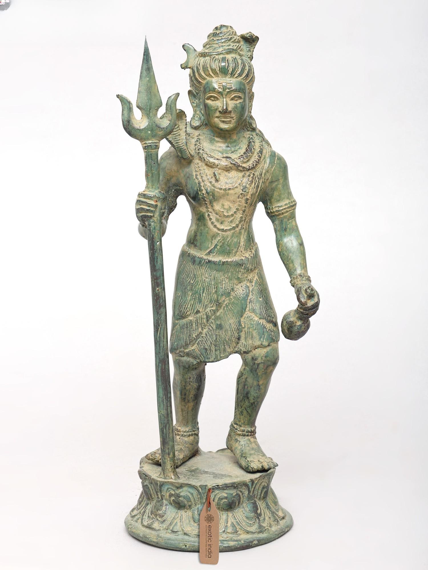 14" Standing Lord Shiva with Trident | Brass Statue: Description: 14" Standing Lord Shiva with Trident | Brass Statue
