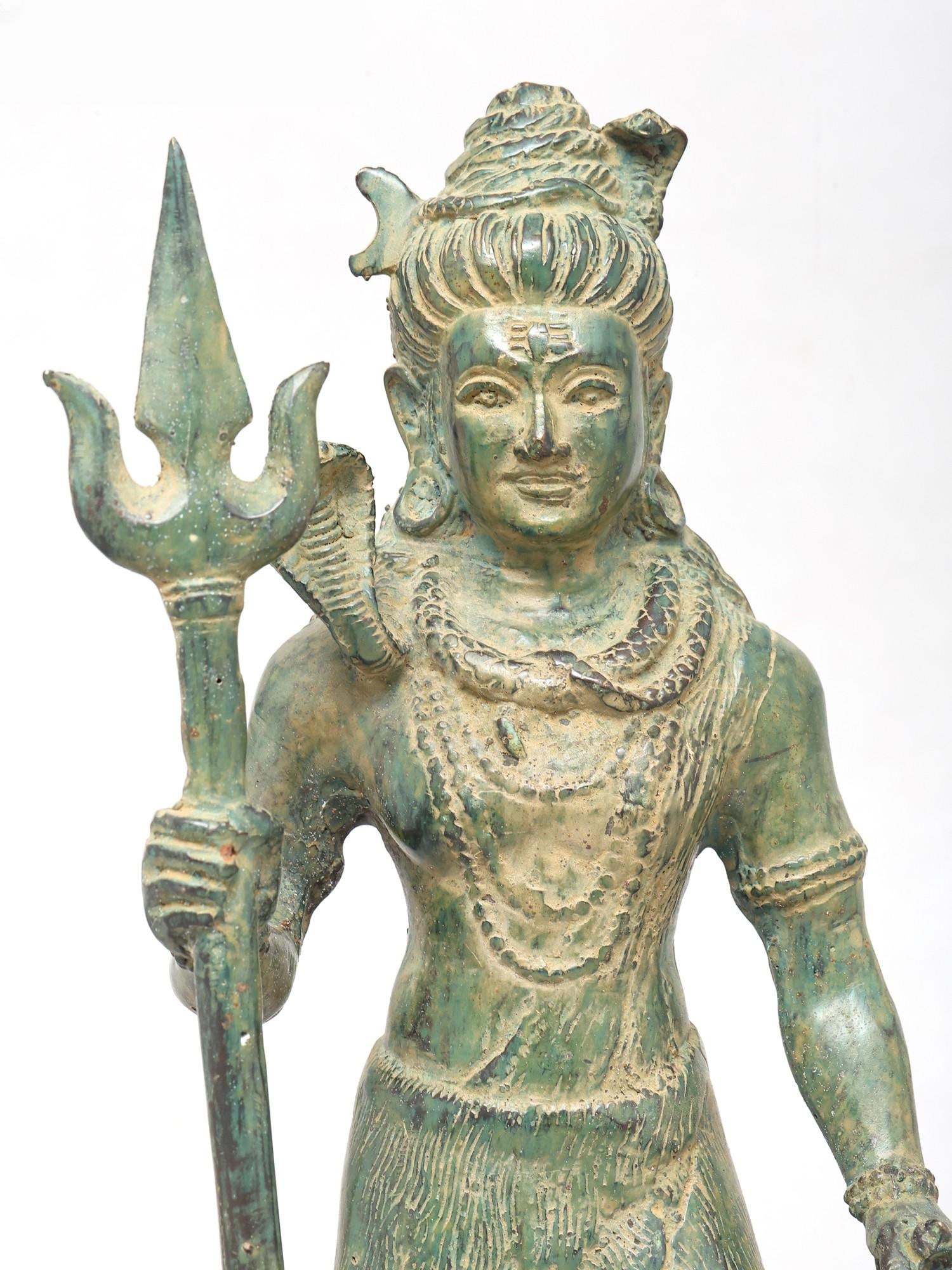 14" Standing Lord Shiva with Trident | Brass Statue - 2