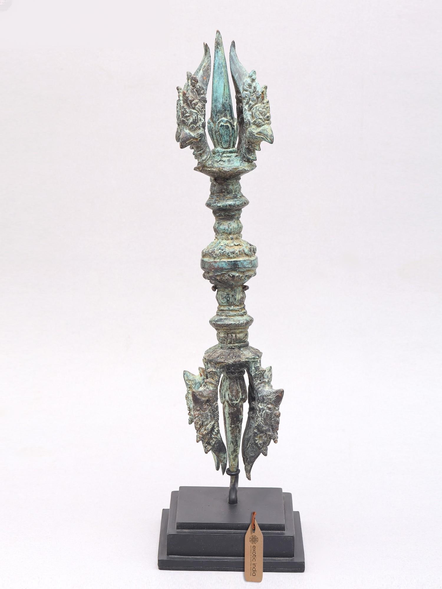 19" Brass Tibetan Buddhist Vajra Dorje on Wood Stand (1 of 2)