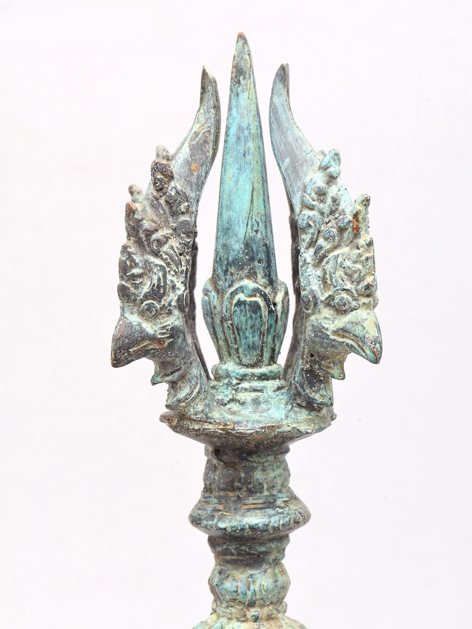 19" Brass Tibetan Buddhist Vajra Dorje on Wood Stand - 2