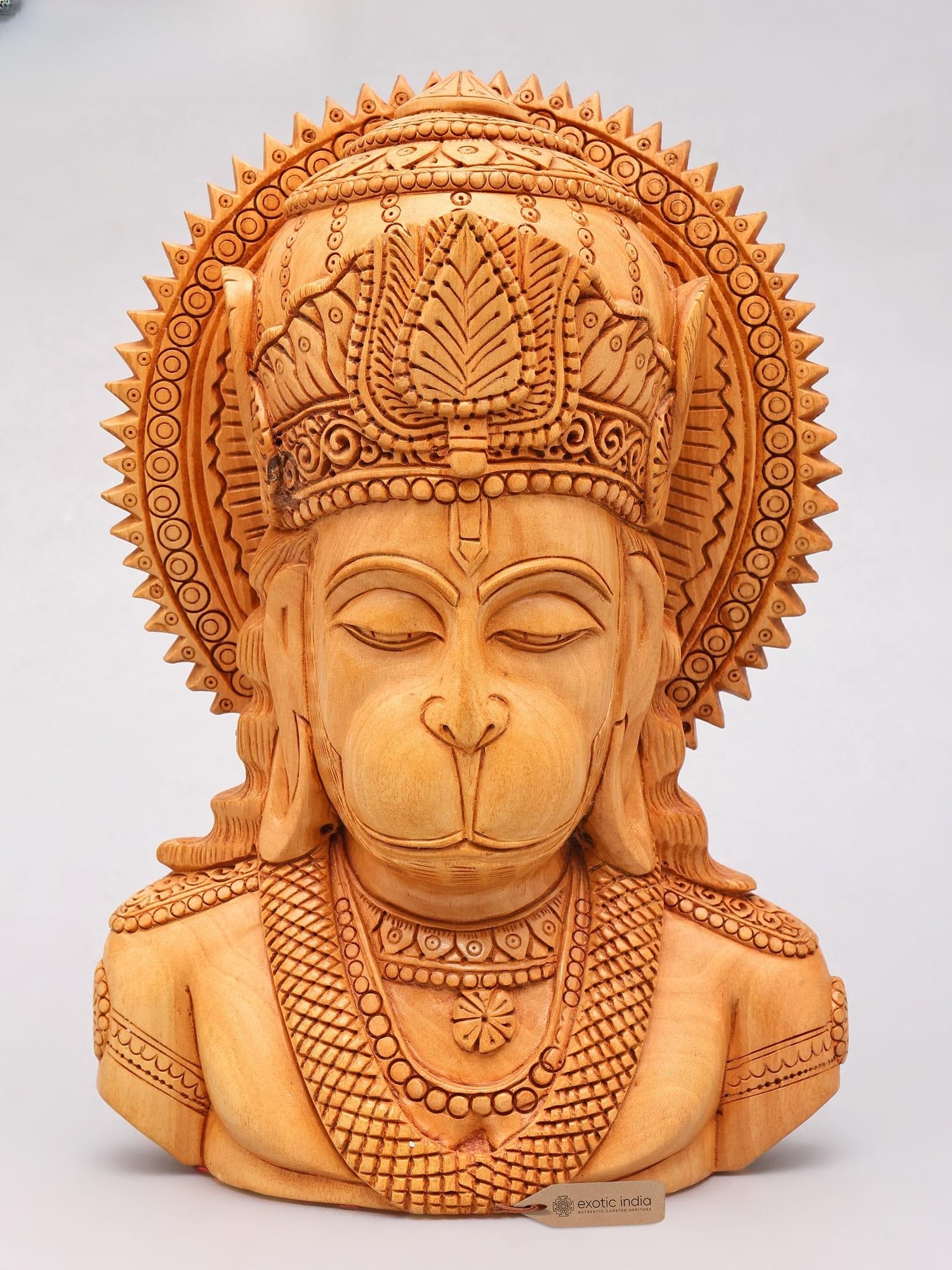 8" Lord Hanuman Bust | Wood Carved Statue (1 of 2)