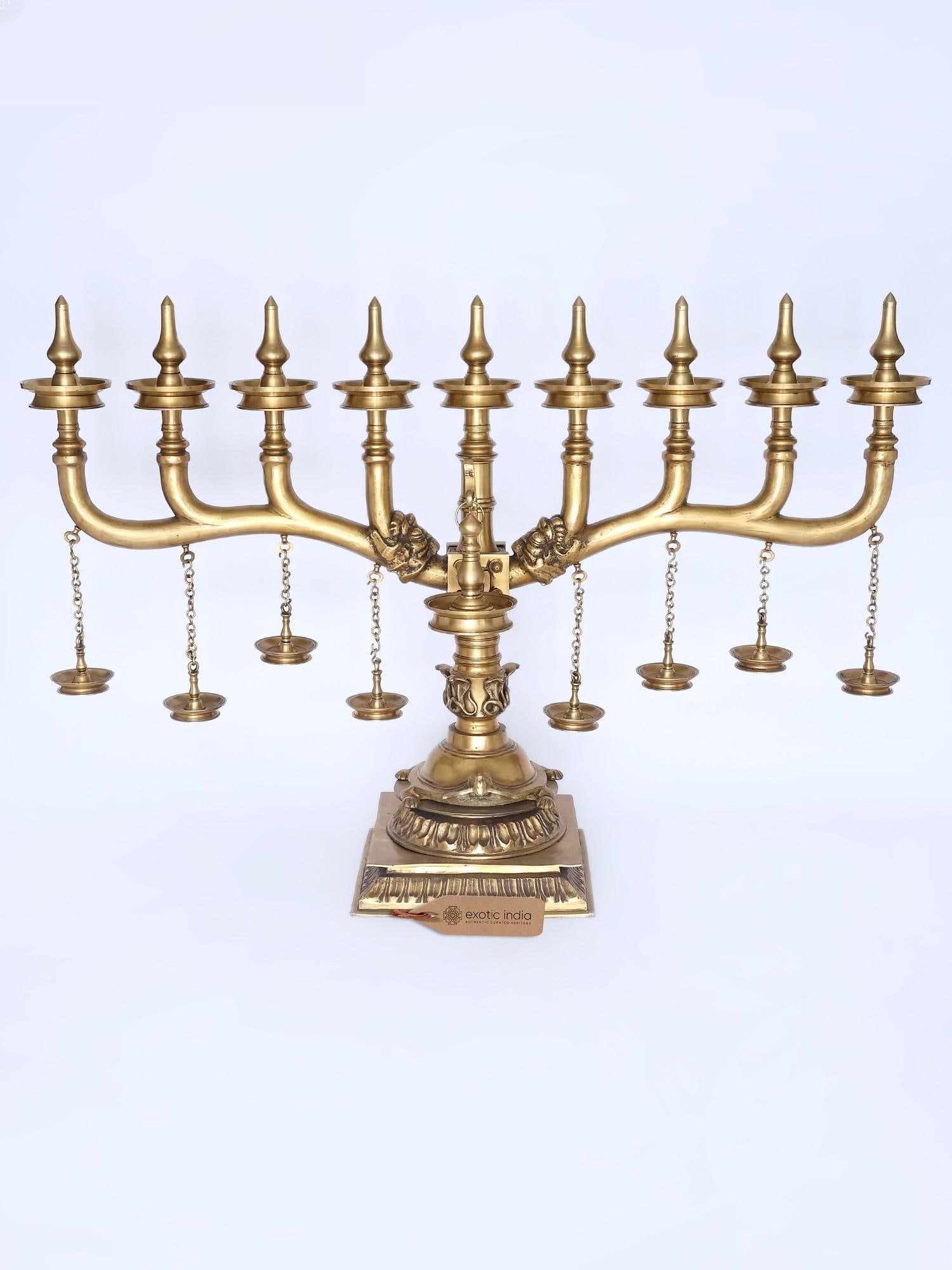 65" Super Large Brass Kerala Style Multi Deepam Lamp | Traditional Indian Multi Diya Stand (1 of 2)