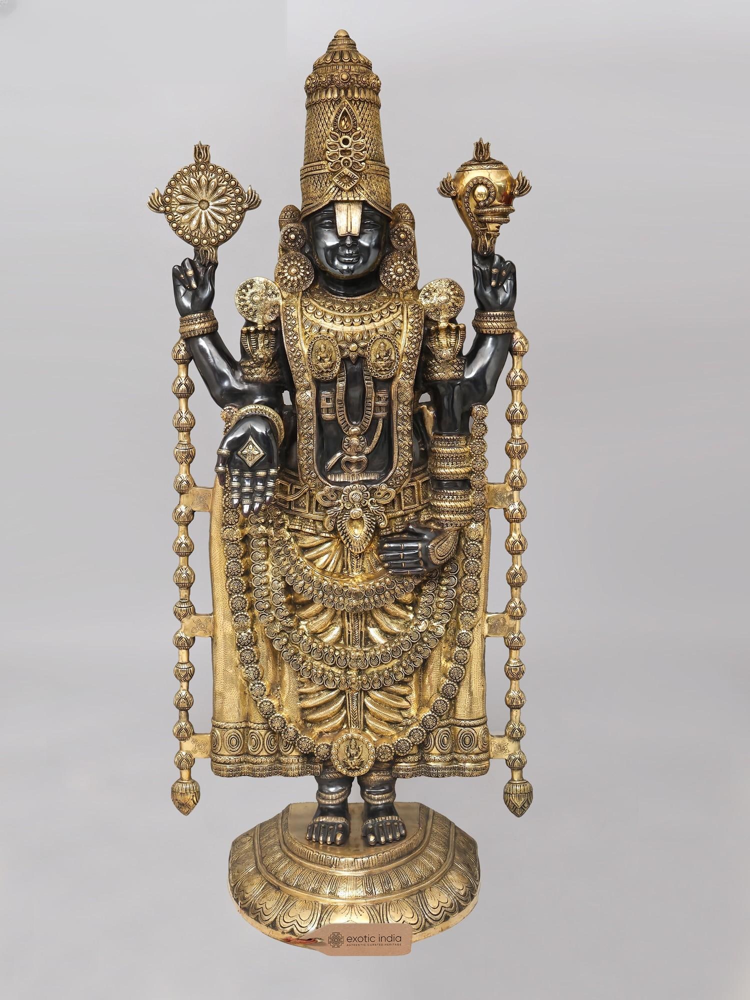 67" Large Black and Golden Tirupati Balaji (Venkateshvara) | Brass Statue: Description: 67" Large Black and Golden Tirupati Balaji (Venkateshvara) | Brass Statue