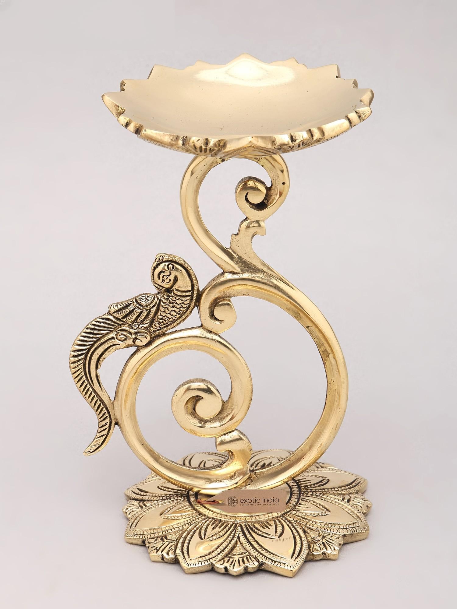 8" Designer Brass Parrot Design Diya Holder (Lamp Stand) (1 of 2)