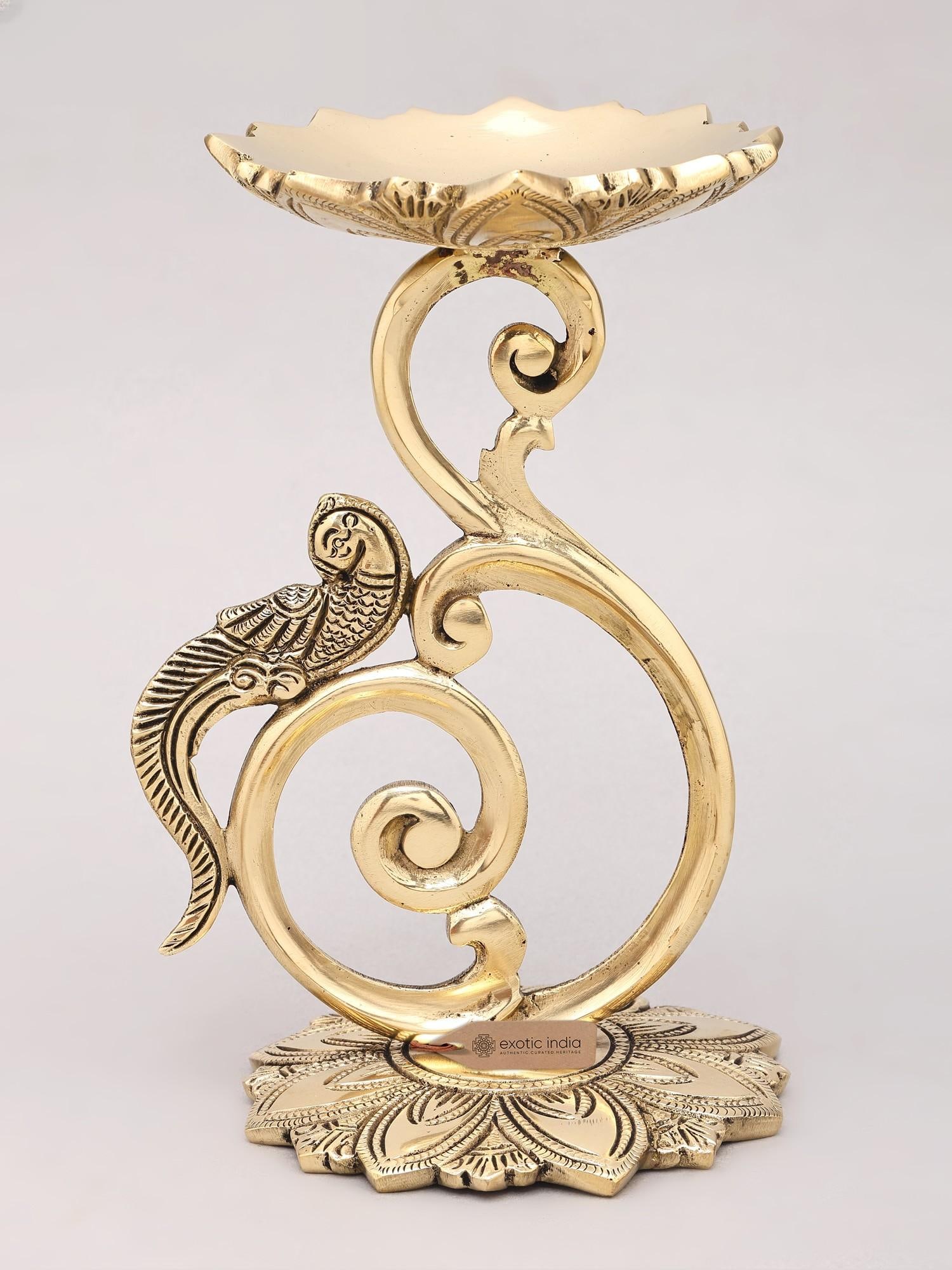8" Designer Brass Parrot Design Diya Holder (Lamp Stand) - 2
