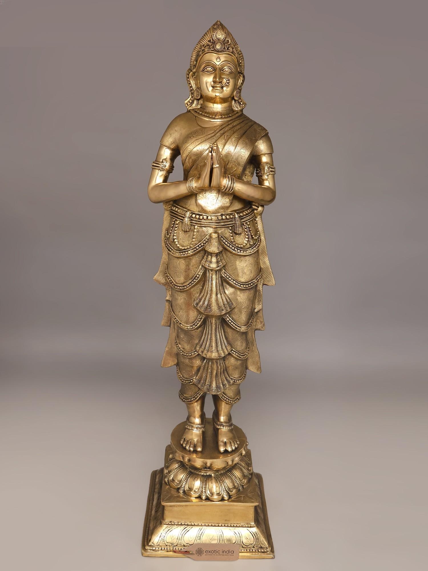 7 Feet Large Standing Welcome Lady/Namaste Lady | Brass Statue (1 of 2)