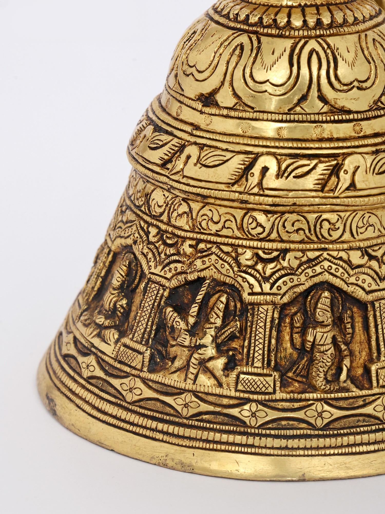 7" Brass Dashavatara Temple Hanging Bell - 2