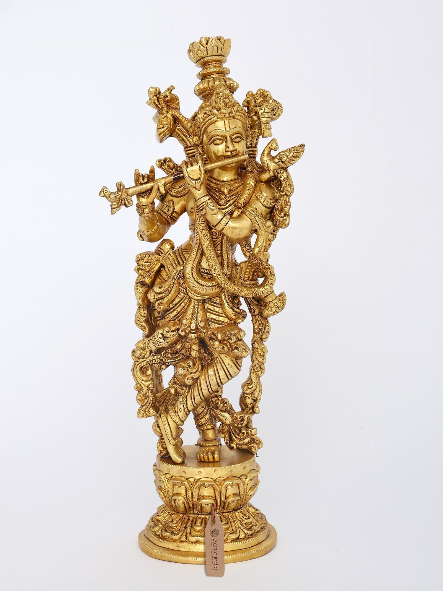 14" Brass Tribhanga Murari Krishna | Brass Statue: Description: 14" Brass Tribhanga Murari Krishna | Brass Statue