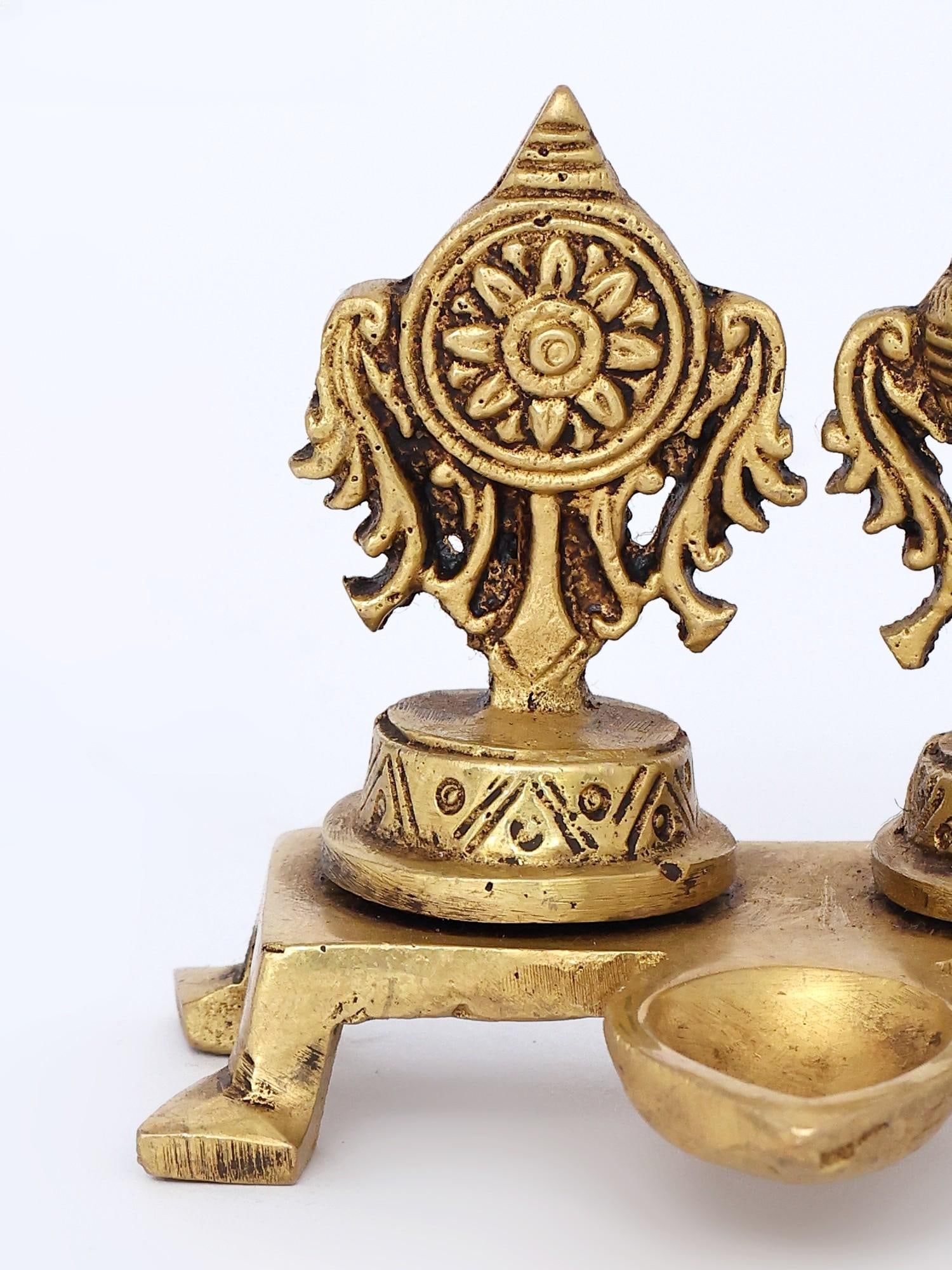 3" Small Brass shankh Chakra Lamp (Diya) - 2