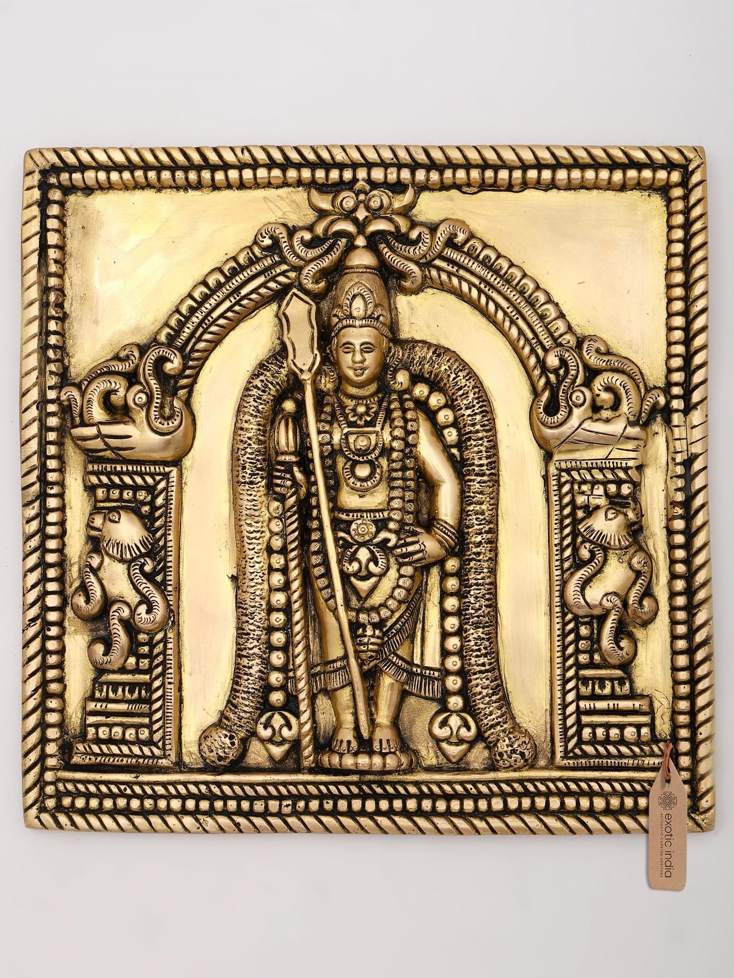 11" Brass Lord Murugan (Karttikeya) Wall Hanging Statue (1 of 2)