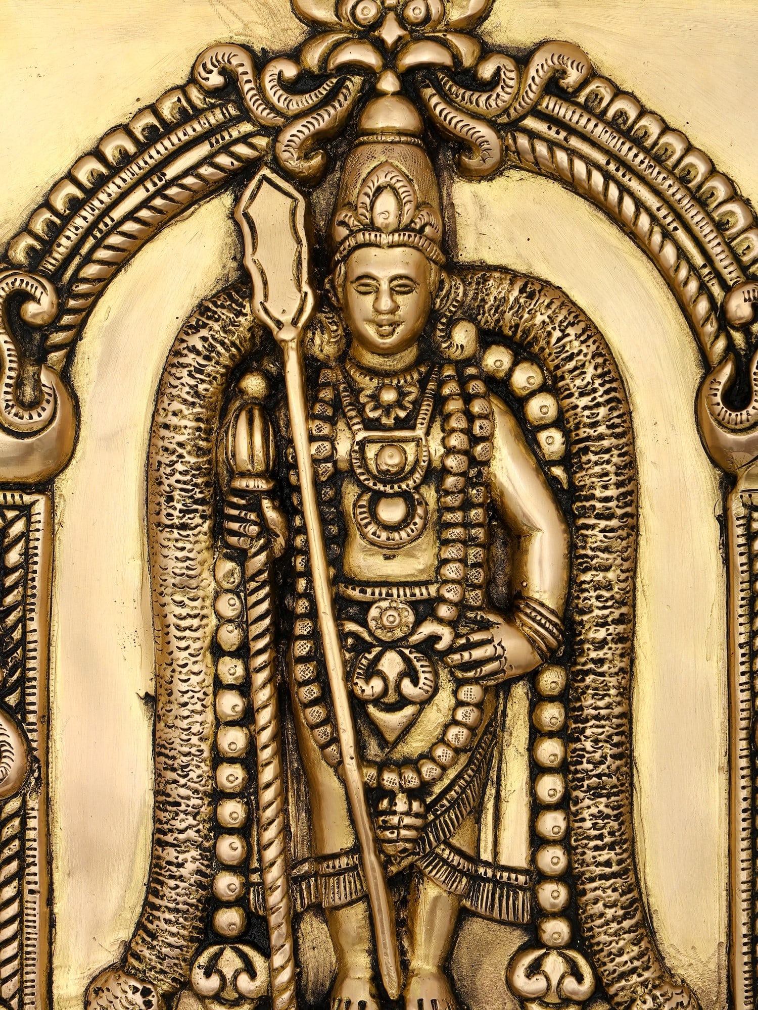11" Brass Lord Murugan (Karttikeya) Wall Hanging Statue - 2