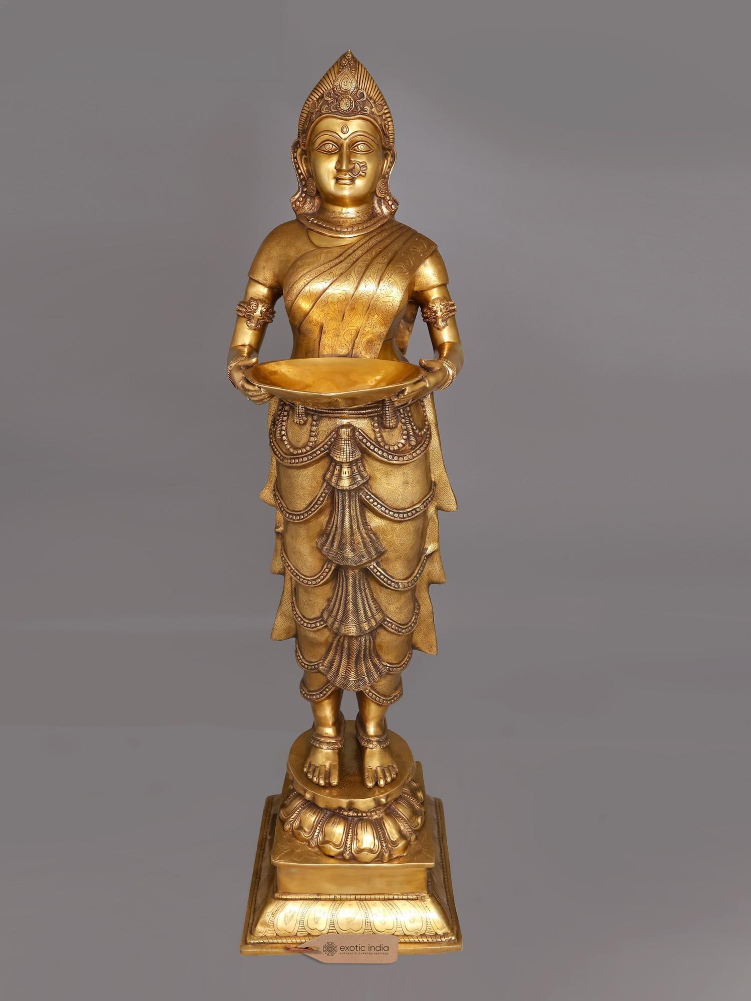 82" Huge Deep Lakshmi | Brass Statue: Description: 82" Huge Deep Lakshmi | Brass Statue