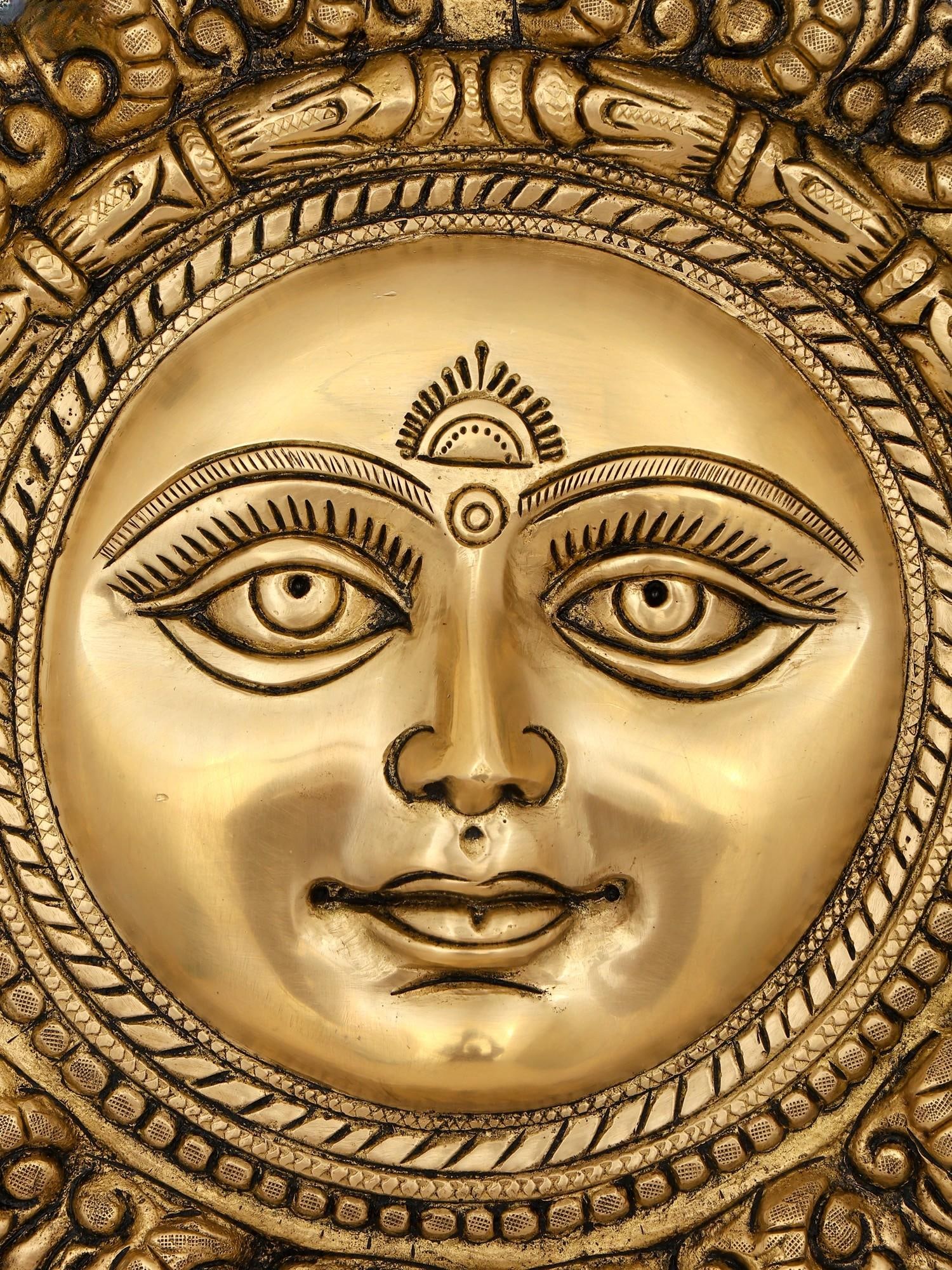 10" The Sun God - Lord Surya | Wall Hanging Brass Statue - 2