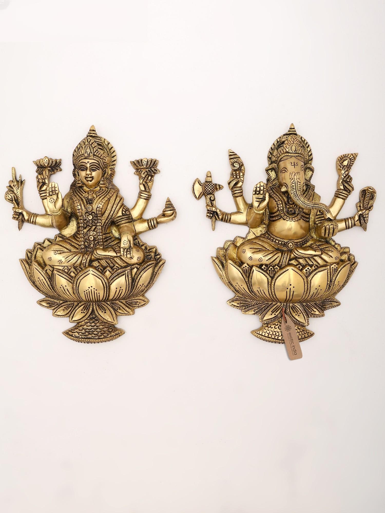 11" Wall Hanging Lakshmi Ganesha Pair | Brass Statues (1 of 2)